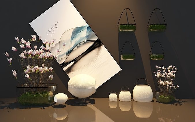 ornament-02 vases and flowers on table 3D model