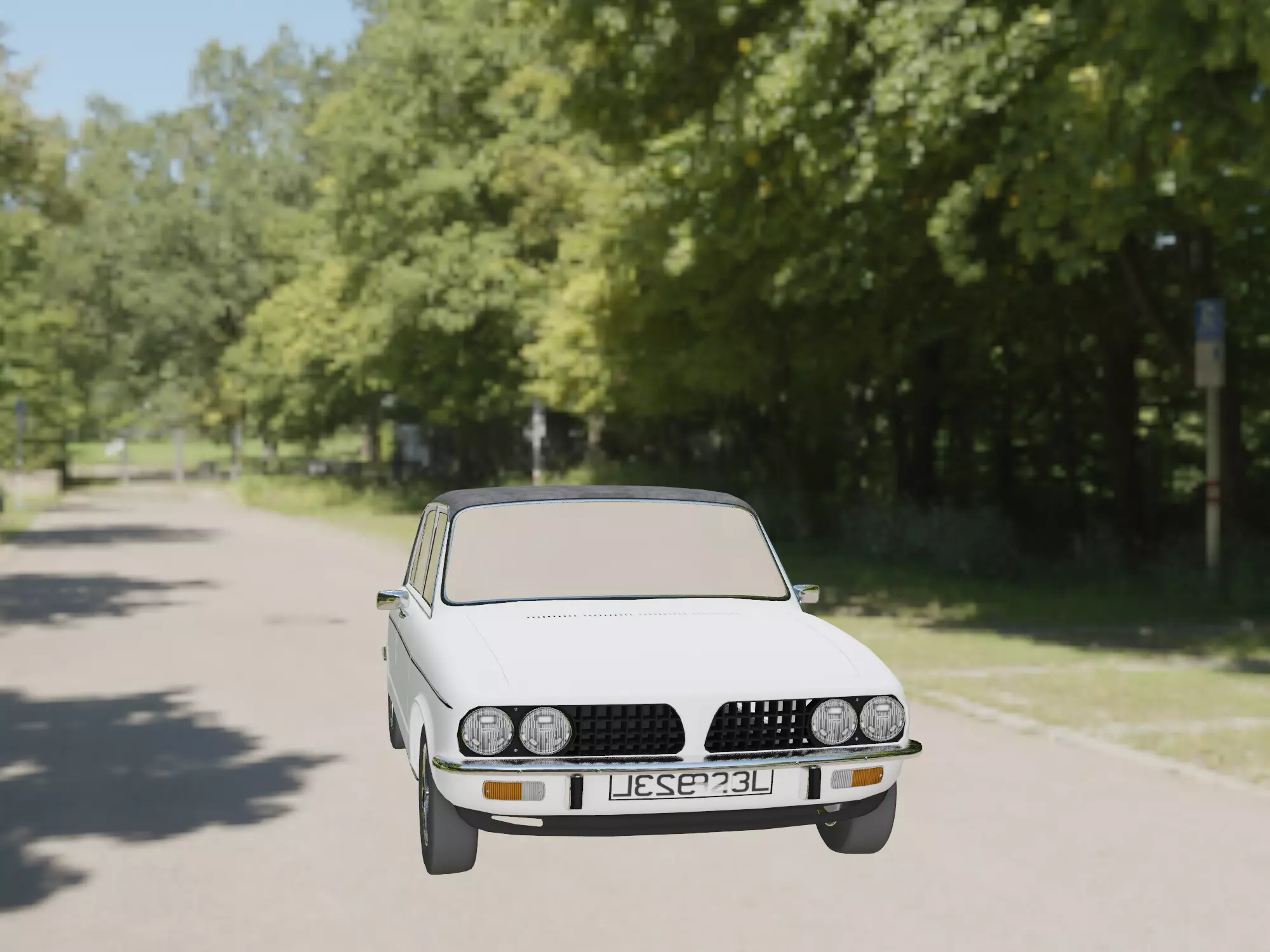 Low poly car 3D model classic in park Free low-poly 3D model
