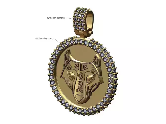 Iced Fenrir wolf diamond pendant with bail 3D print model