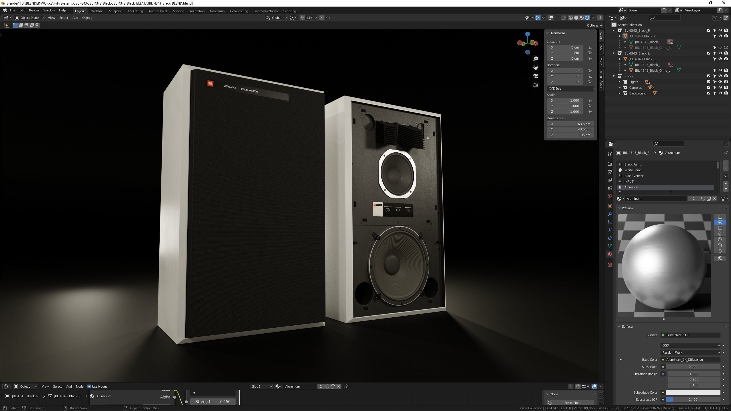 JBL 4343 Studio Monitor in Black 3D model_13