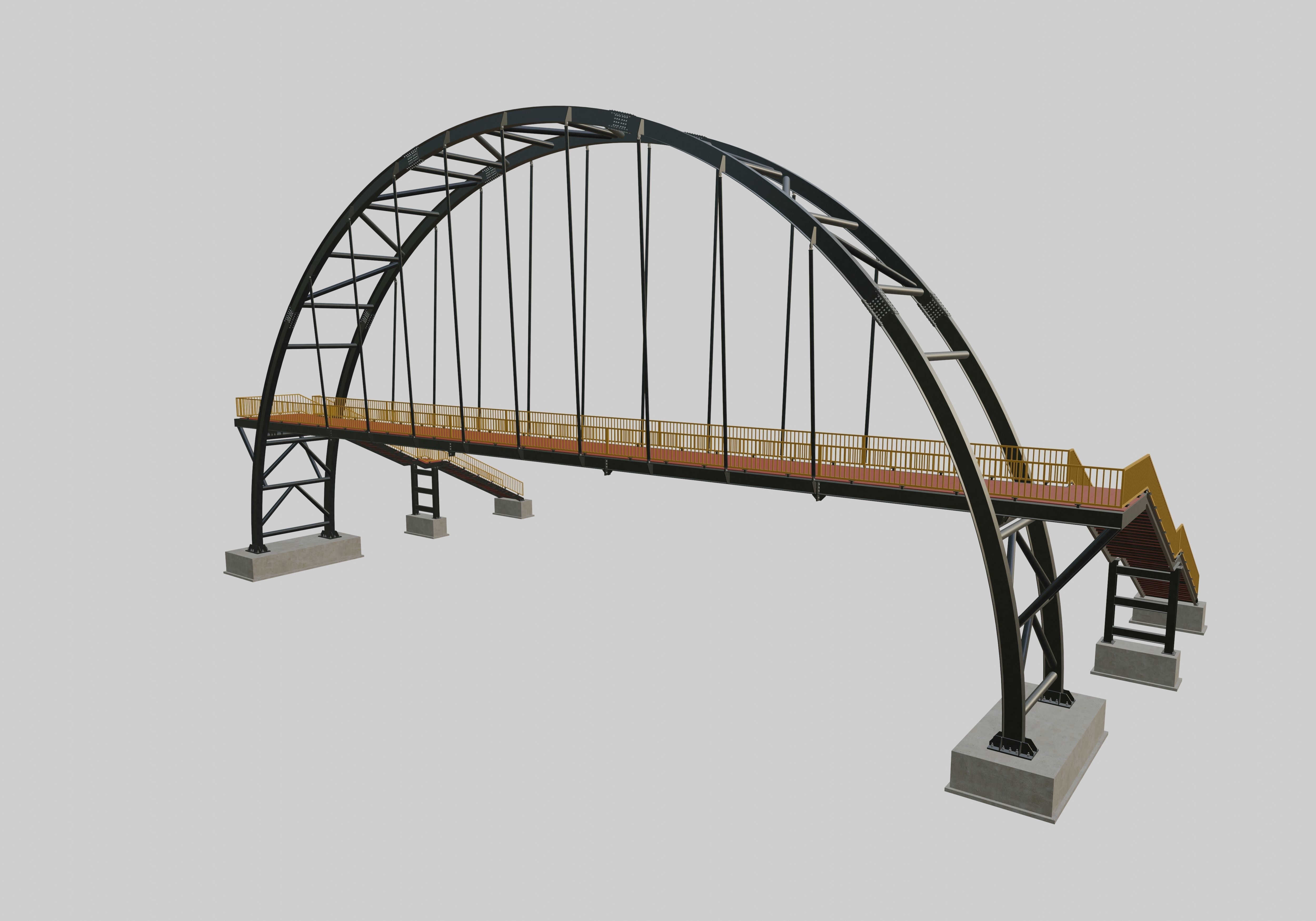 Steel Pedestrian Bridge-Arch Column Type-29 3D model_2