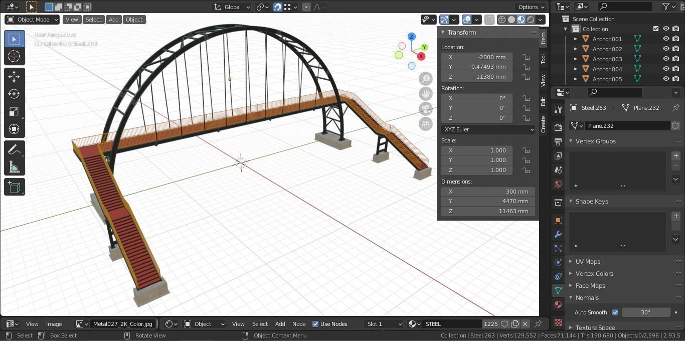 Steel Pedestrian Bridge-Arch Column Type-29 3D model_35