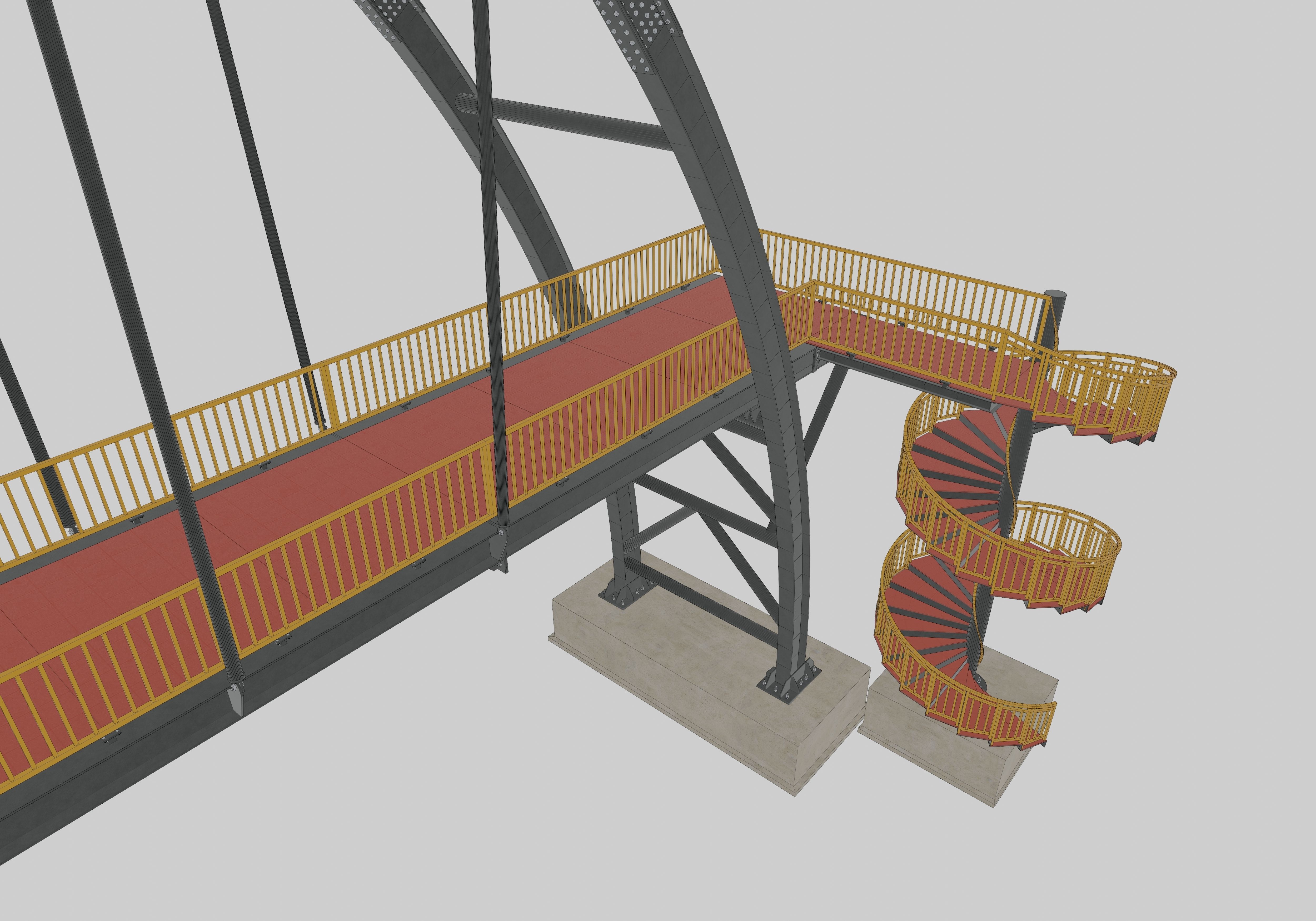 Steel Pedestrian Bridge-Arch Column Type-Spiral Stair-30 3D model_23
