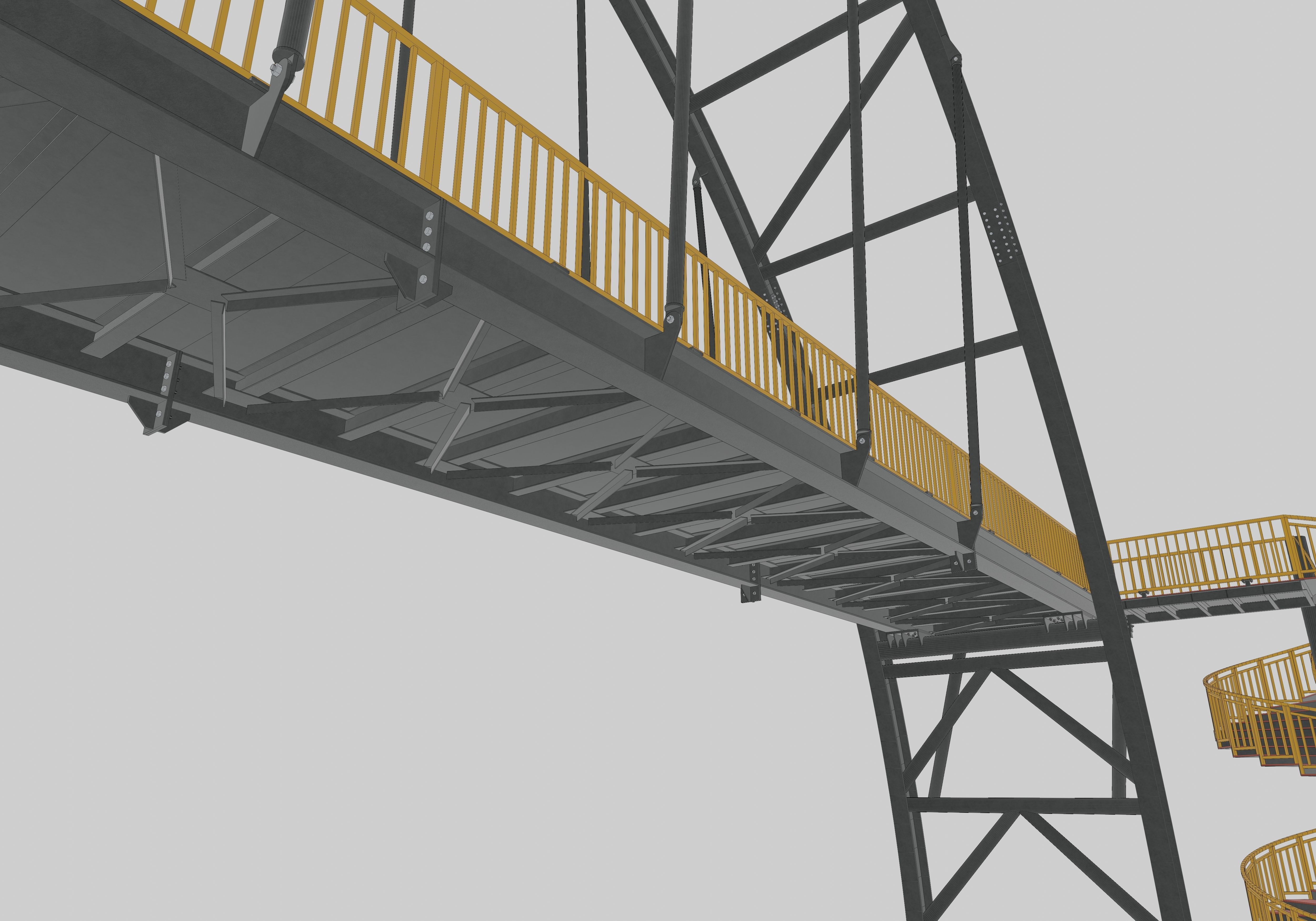Steel Pedestrian Bridge-Arch Column Type-Spiral Stair-30 3D model_22