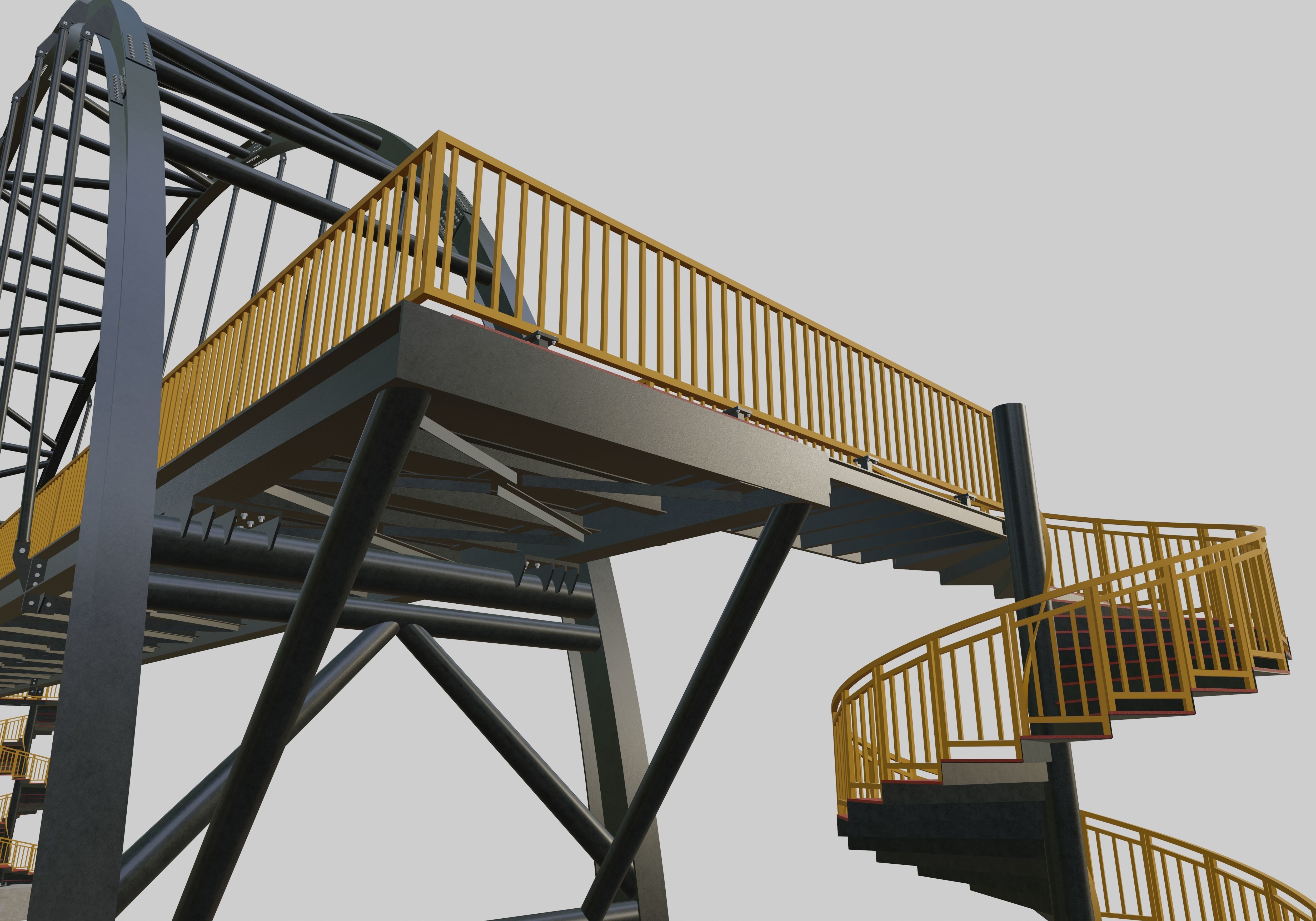 Steel Pedestrian Bridge-Arch Column Type-Spiral Stair-30 3D model_3