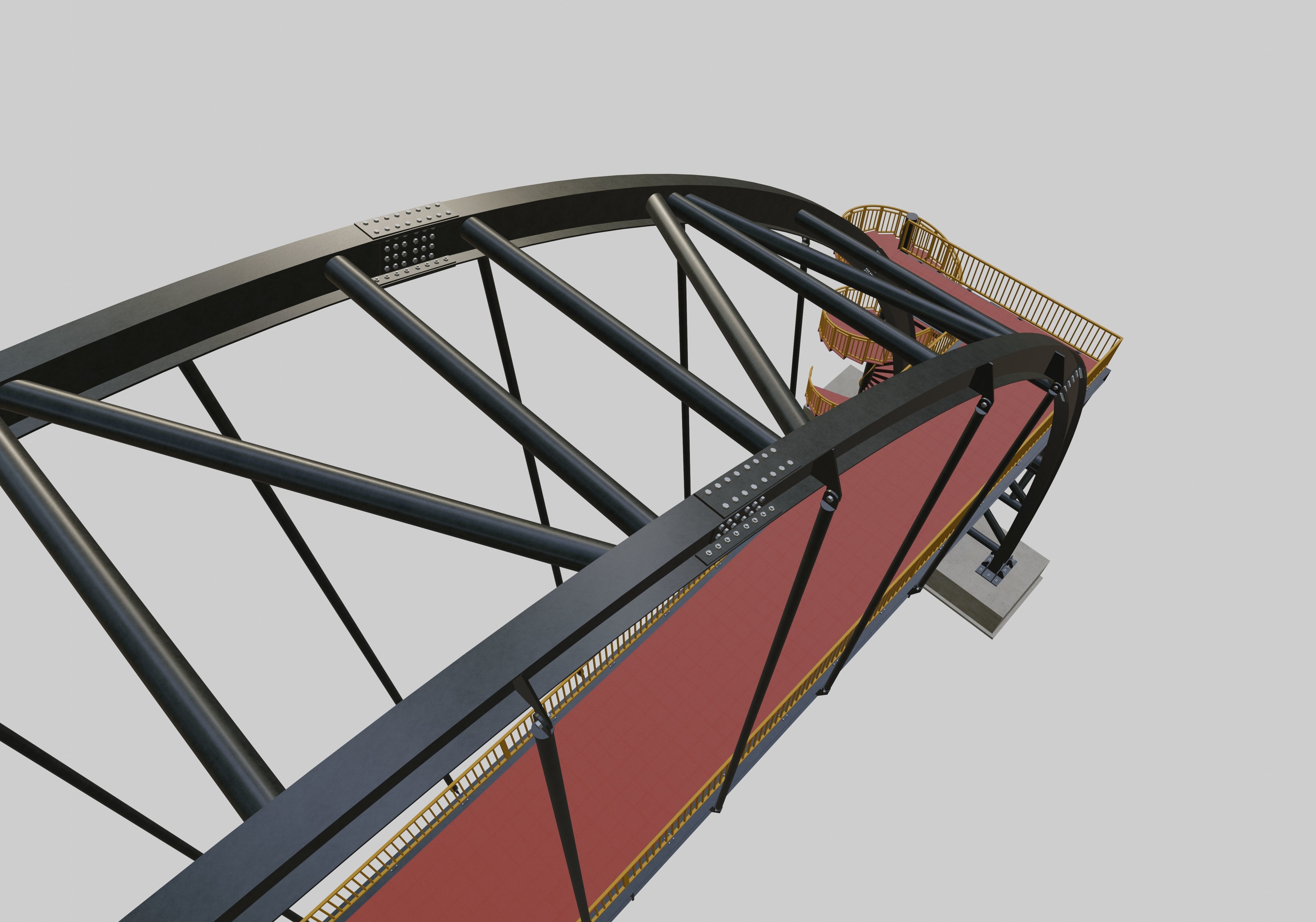 Steel Pedestrian Bridge-Arch Column Type-Spiral Stair-30 3D model_28