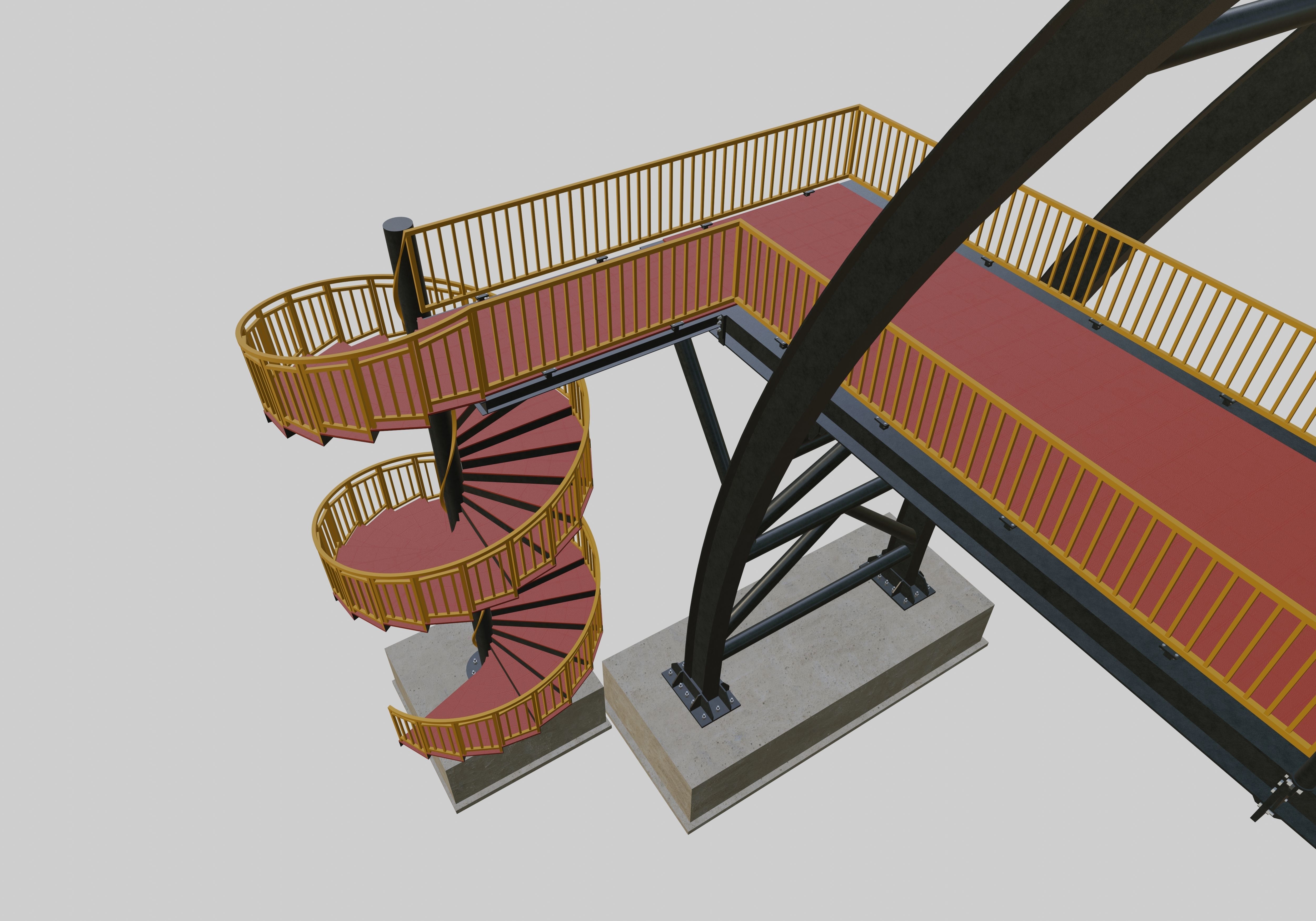 Steel Pedestrian Bridge-Arch Column Type-Spiral Stair-30 3D model_11