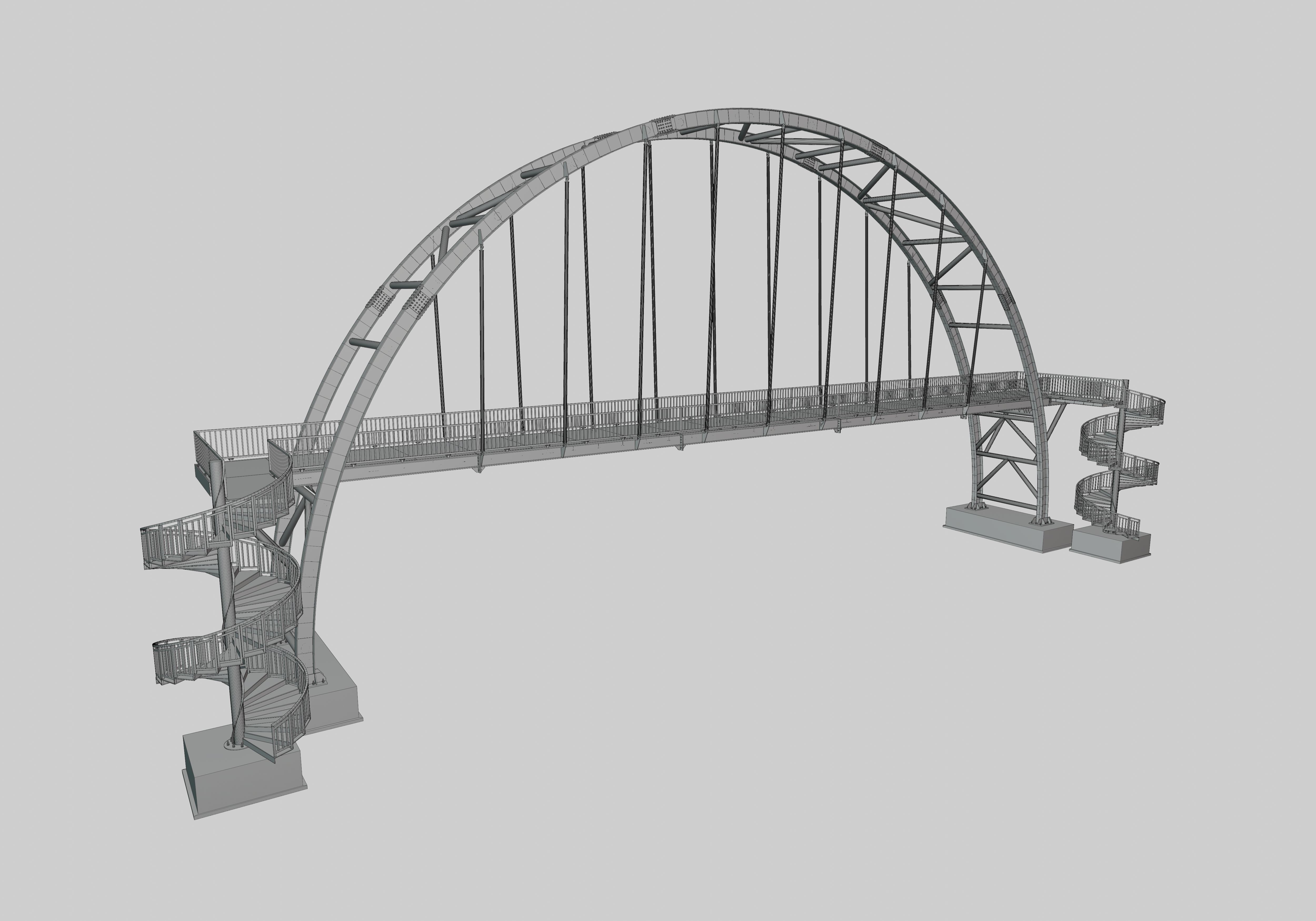 Steel Pedestrian Bridge-Arch Column Type-Spiral Stair-30 3D model_30