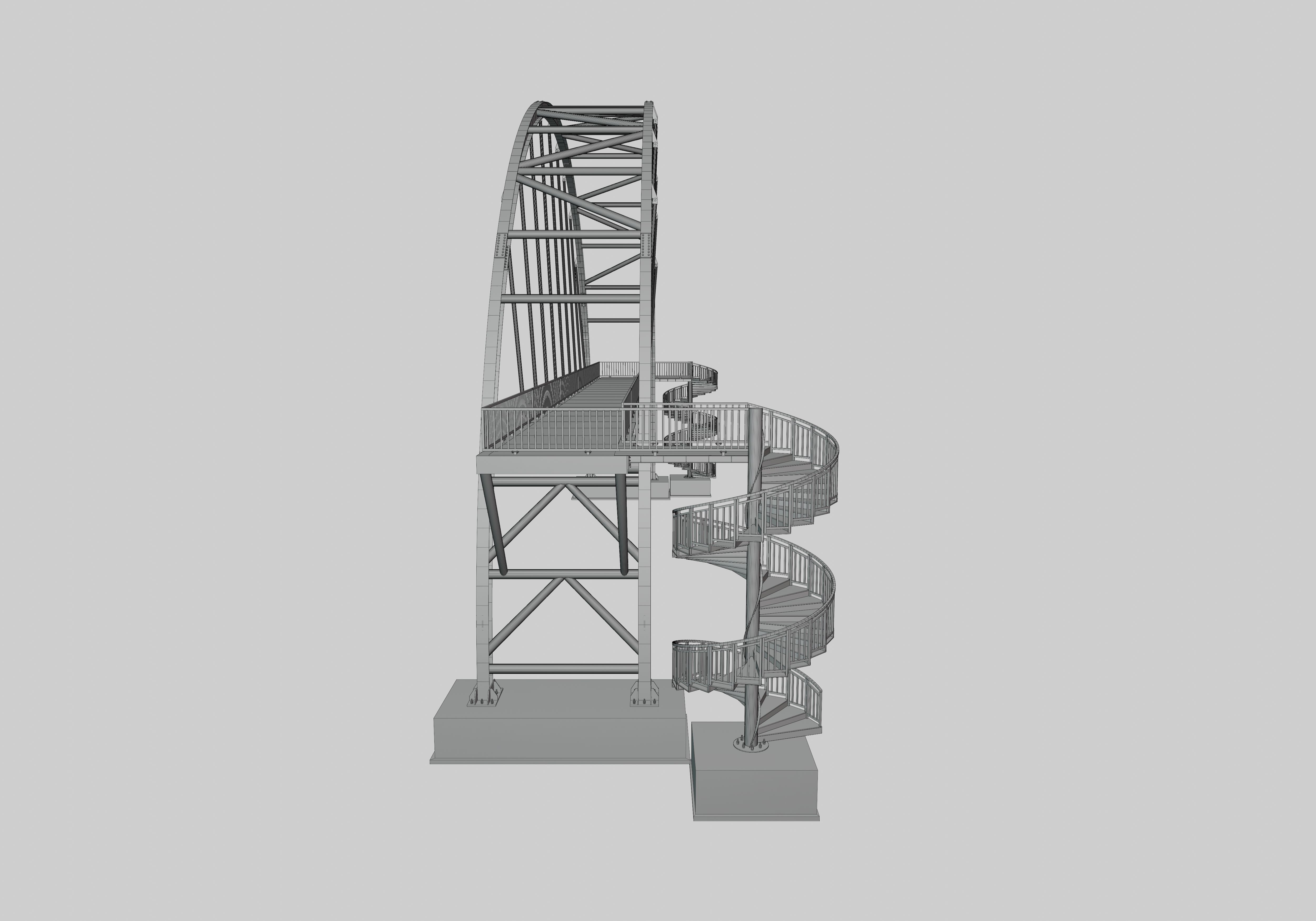 Steel Pedestrian Bridge-Arch Column Type-Spiral Stair-30 3D model_32