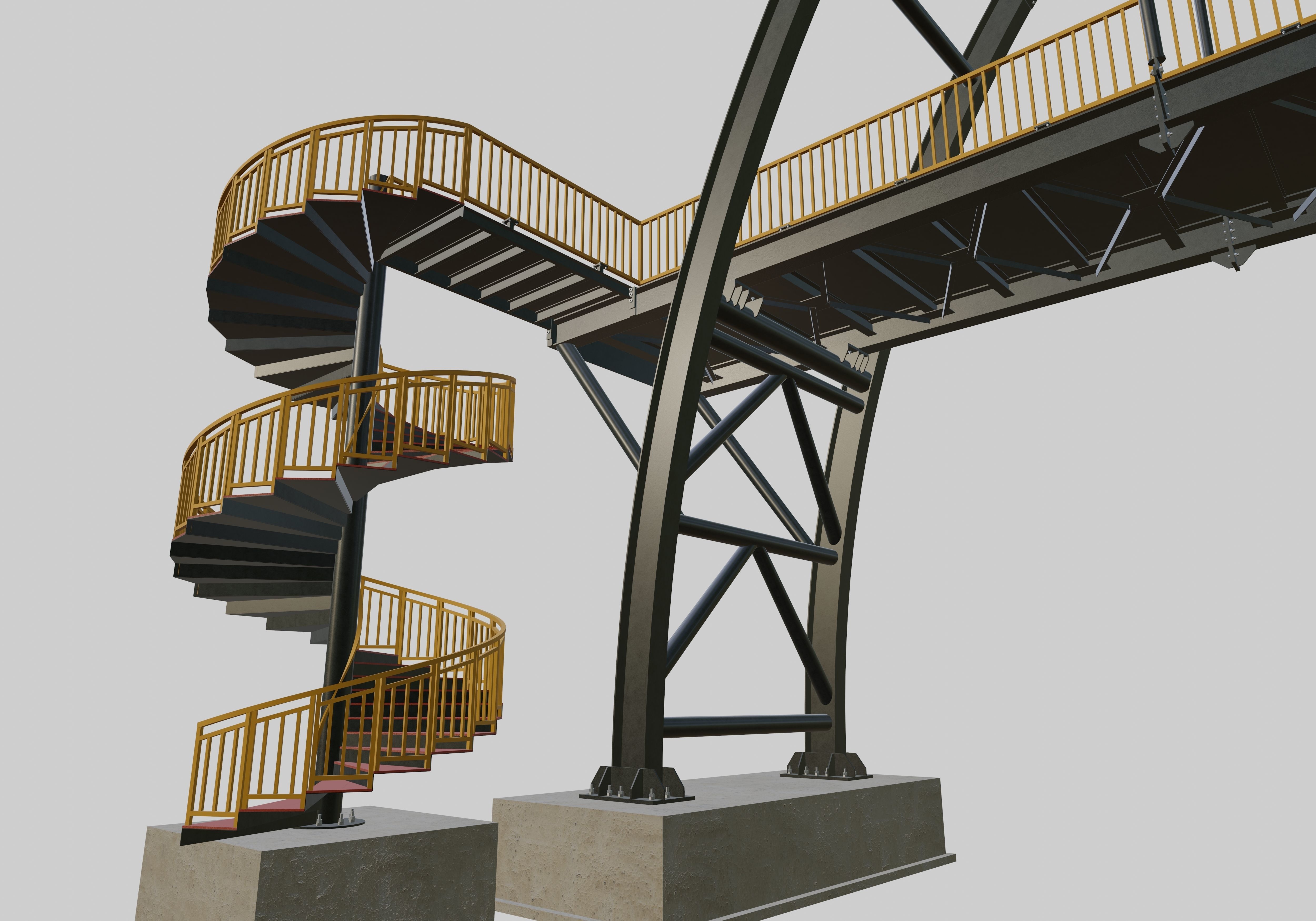 Steel Pedestrian Bridge-Arch Column Type-Spiral Stair-30 3D model_12