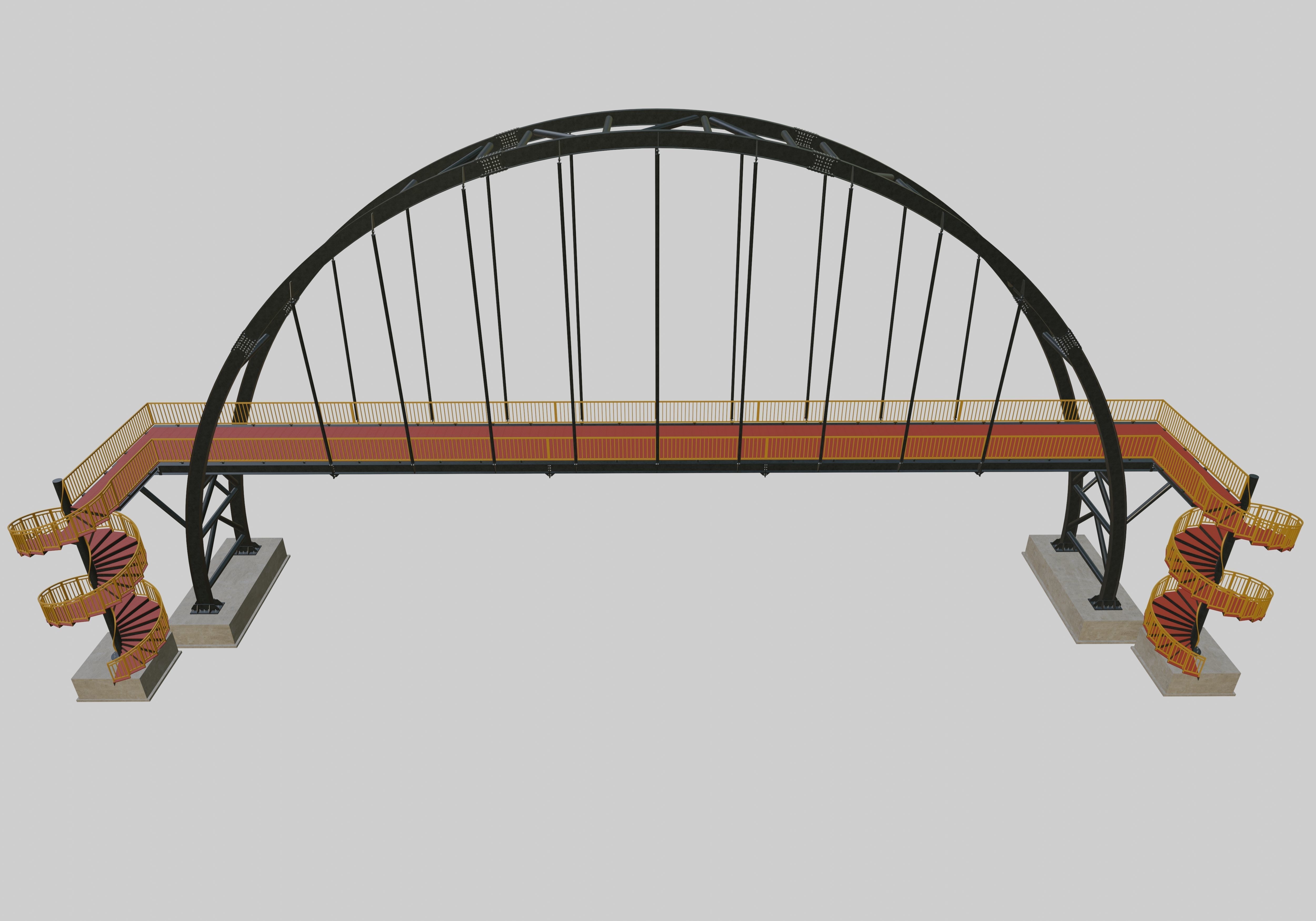 Steel Pedestrian Bridge-Arch Column Type-Spiral Stair-30 3D model_6