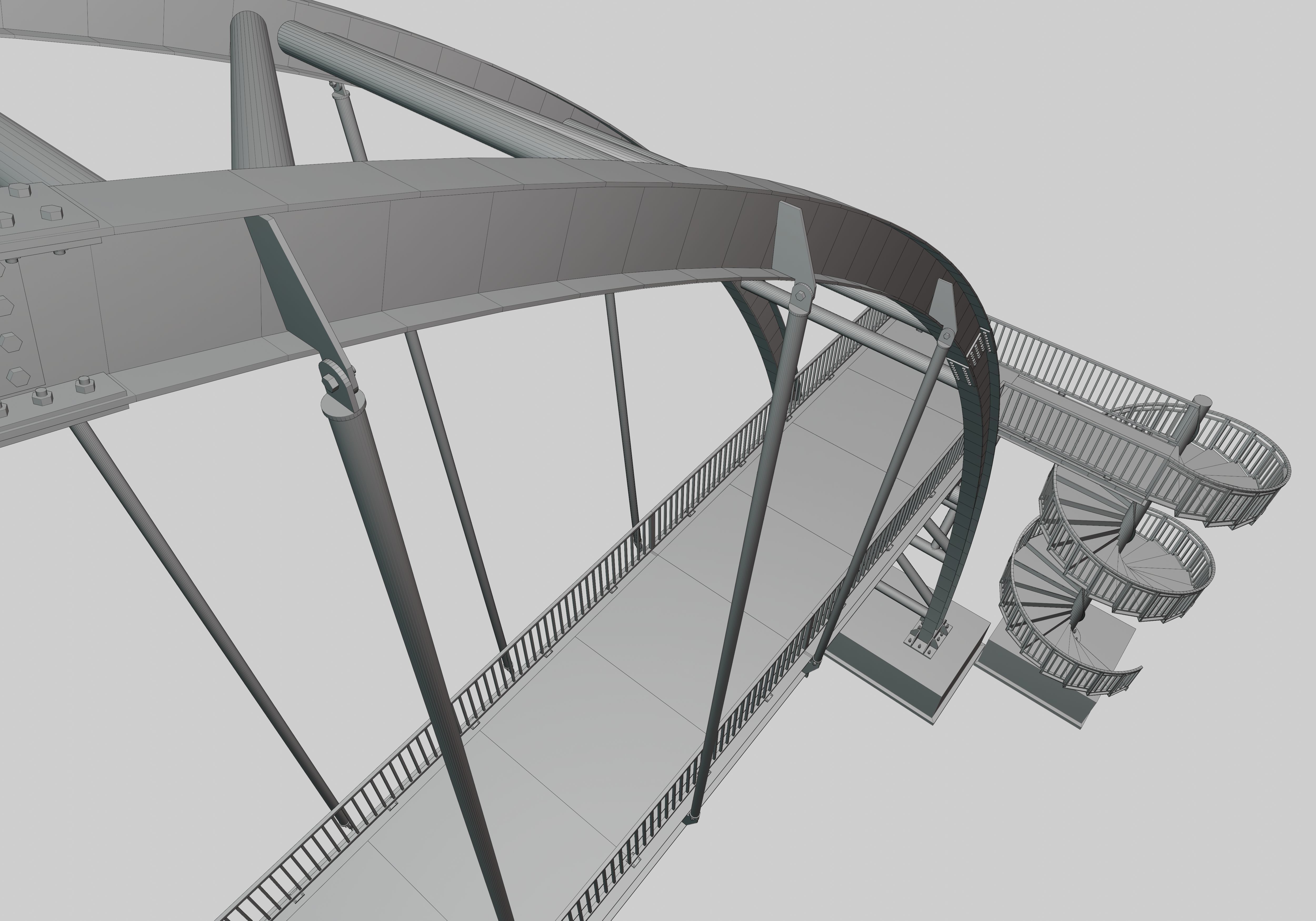 Steel Pedestrian Bridge-Arch Column Type-Spiral Stair-30 3D model_34