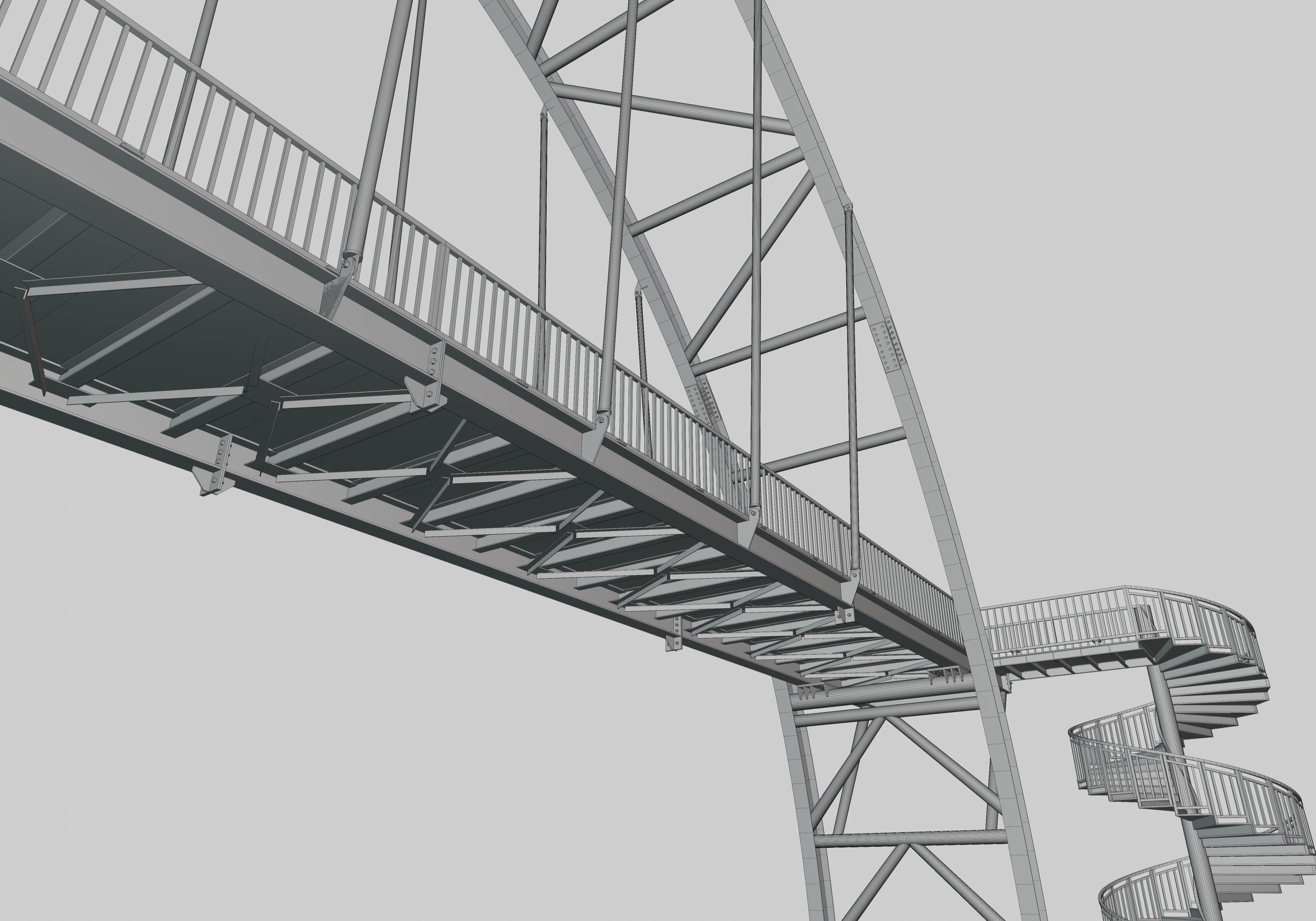 Steel Pedestrian Bridge-Arch Column Type-Spiral Stair-30 3D model_33