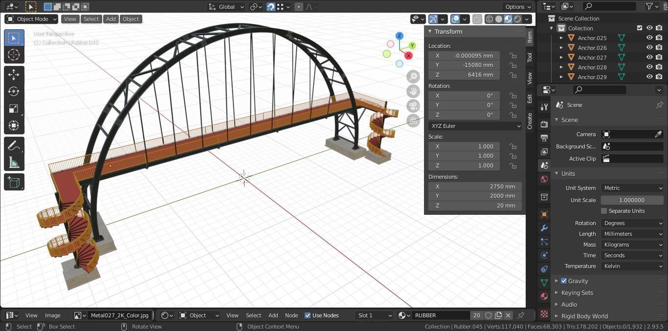 Steel Pedestrian Bridge-Arch Column Type-Spiral Stair-30 3D model_35