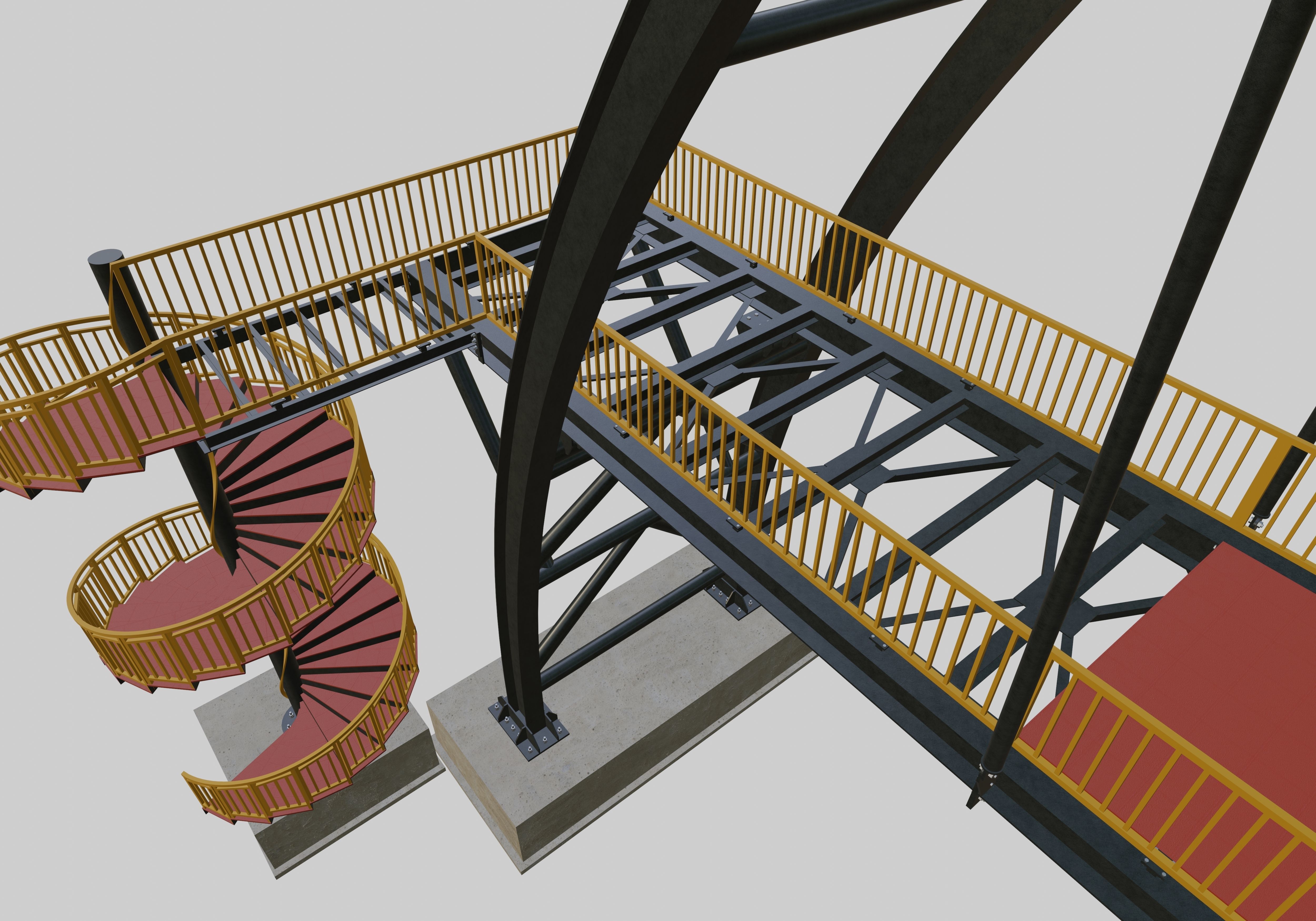 Steel Pedestrian Bridge-Arch Column Type-Spiral Stair-30 3D model_14