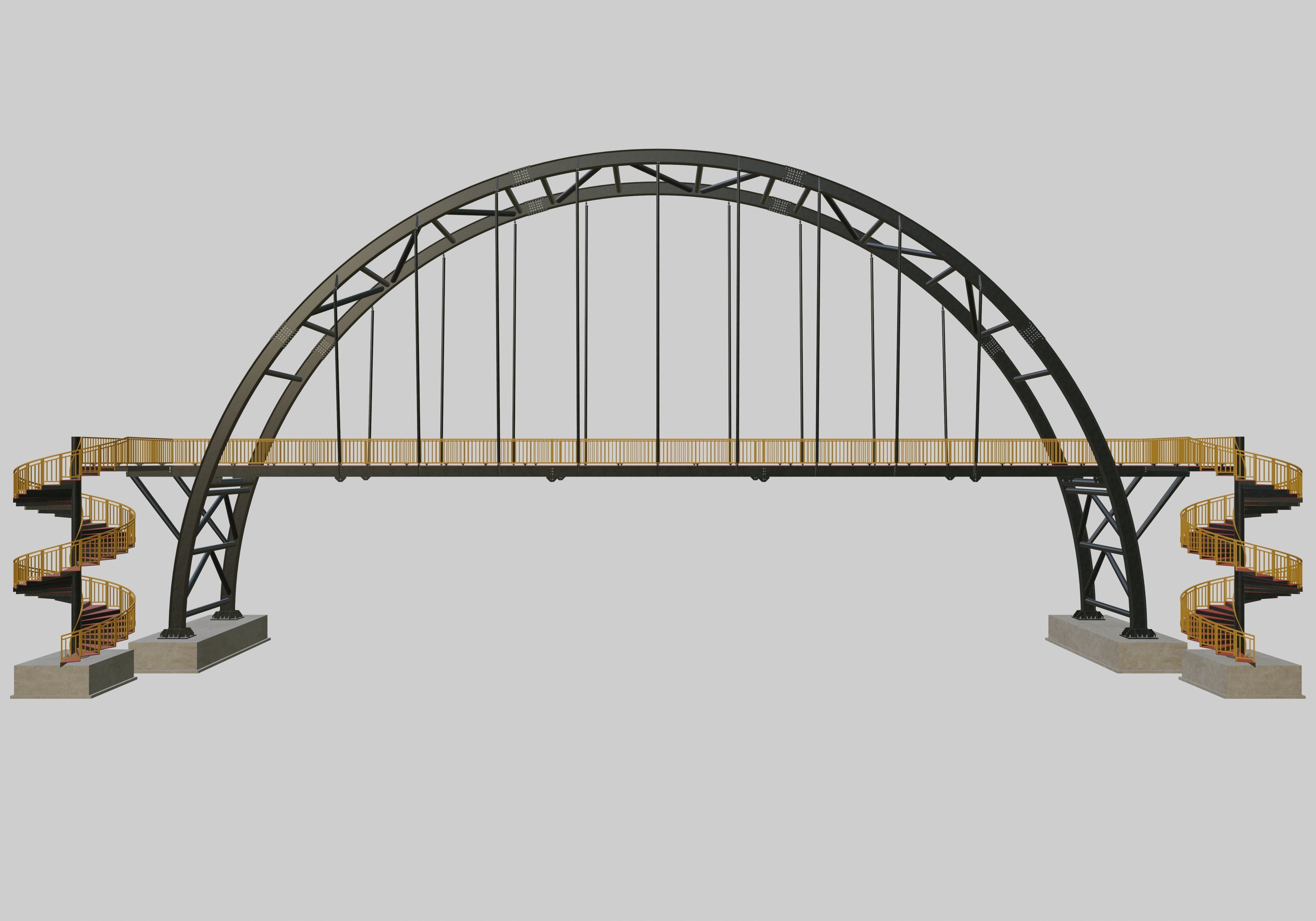 Steel Pedestrian Bridge-Arch Column Type-Spiral Stair-30 3D model_26