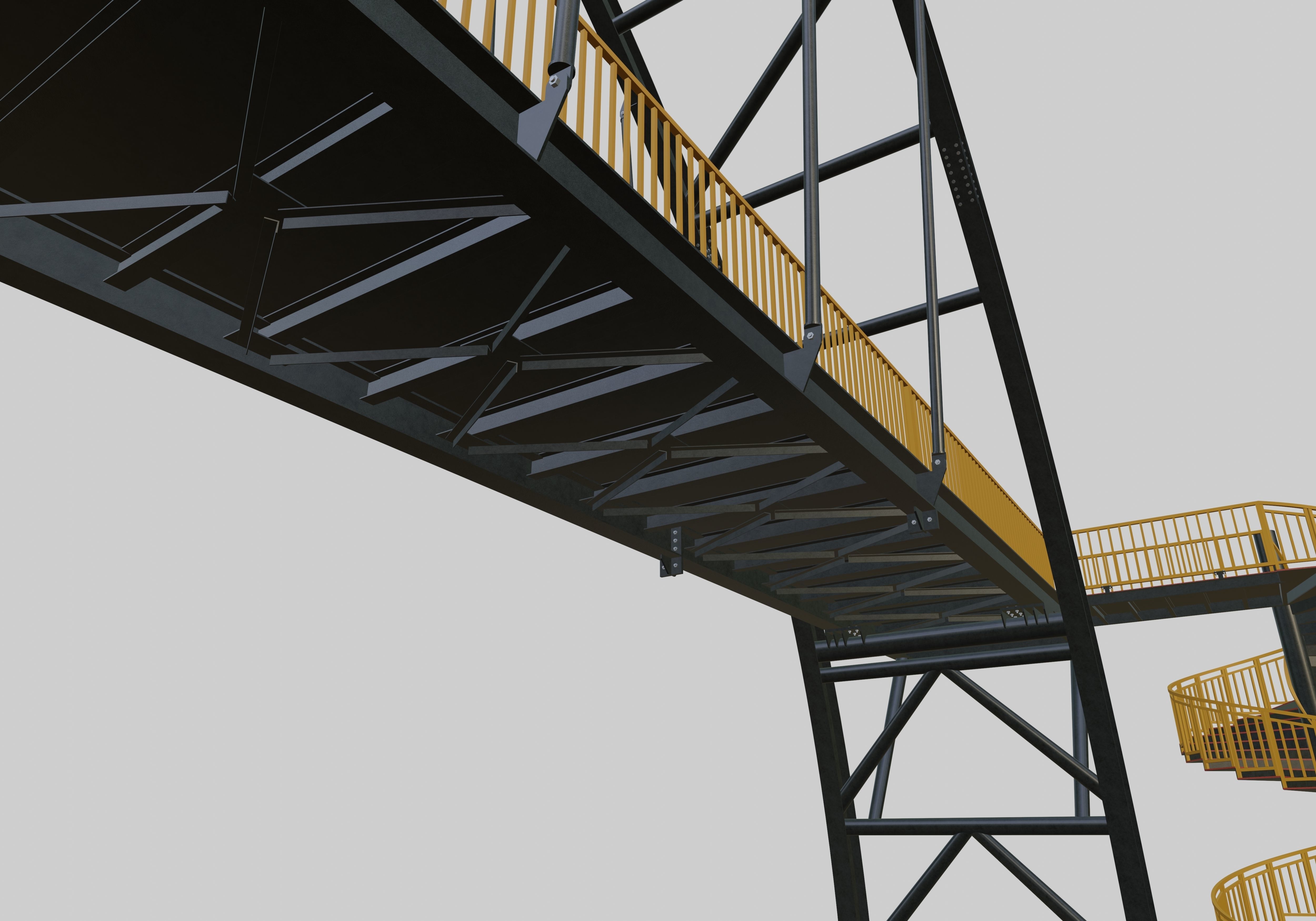 Steel Pedestrian Bridge-Arch Column Type-Spiral Stair-30 3D model_4