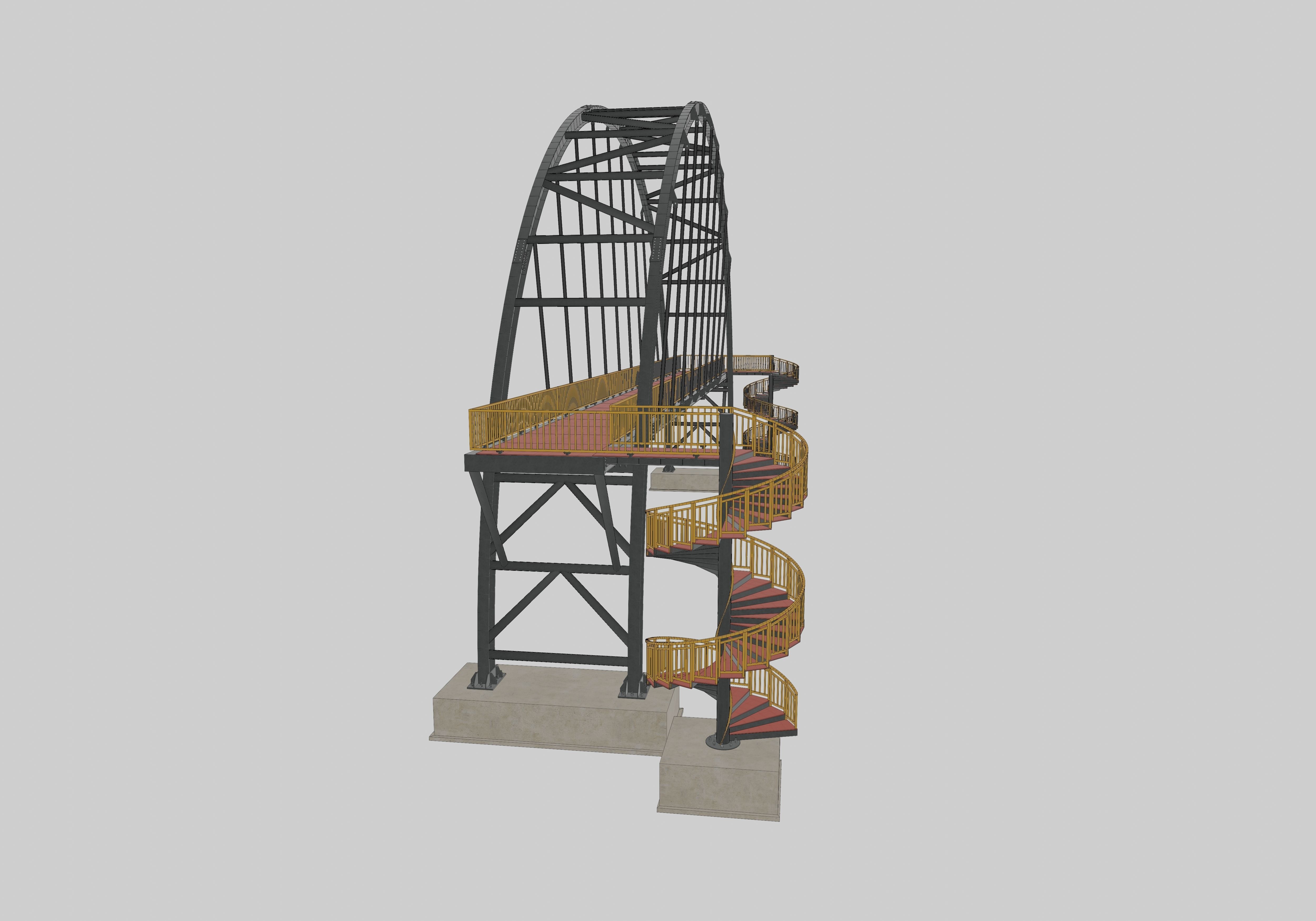 Steel Pedestrian Bridge-Arch Column Type-Spiral Stair-30 3D model_17