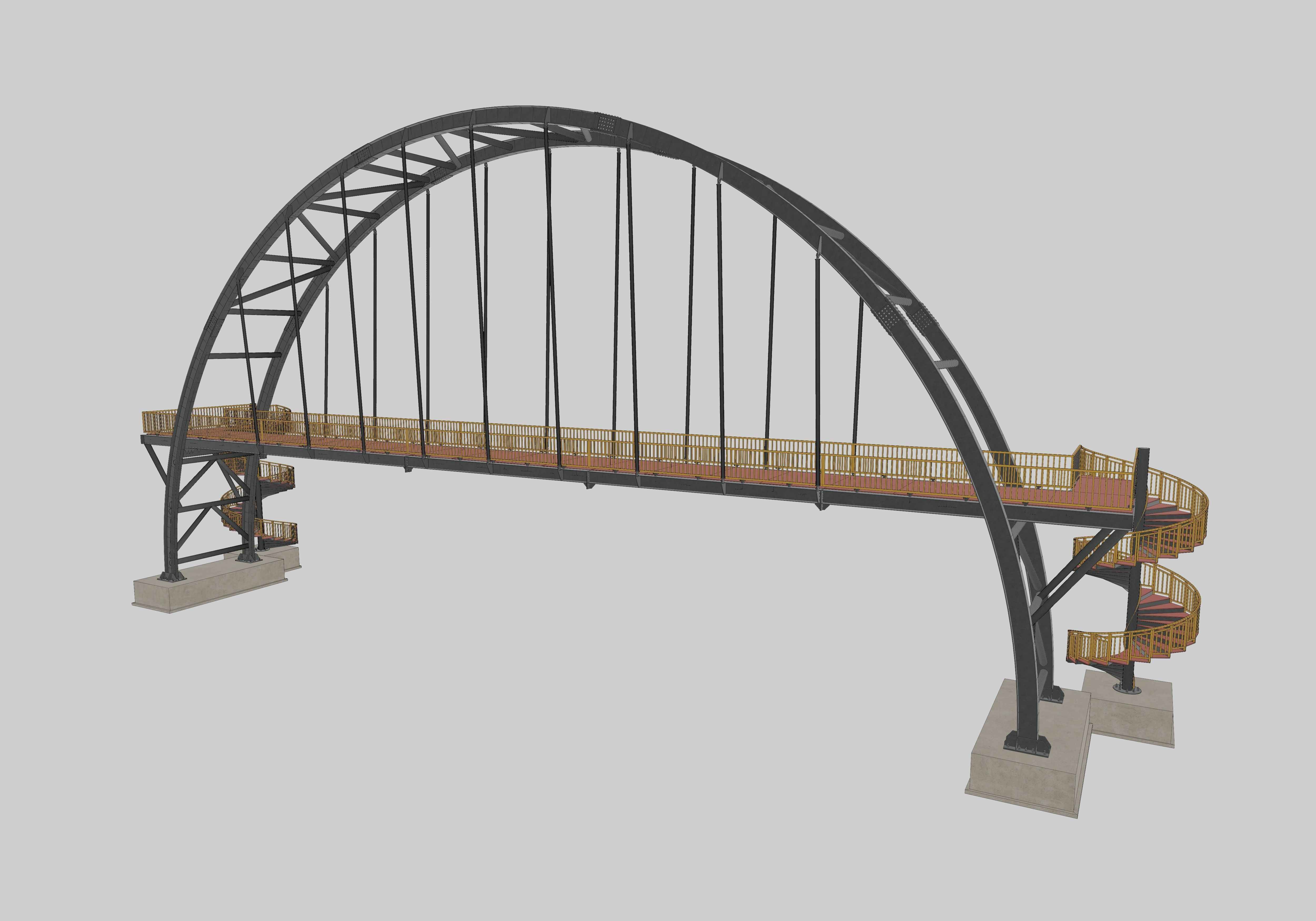 Steel Pedestrian Bridge-Arch Column Type-Spiral Stair-30 3D model_20