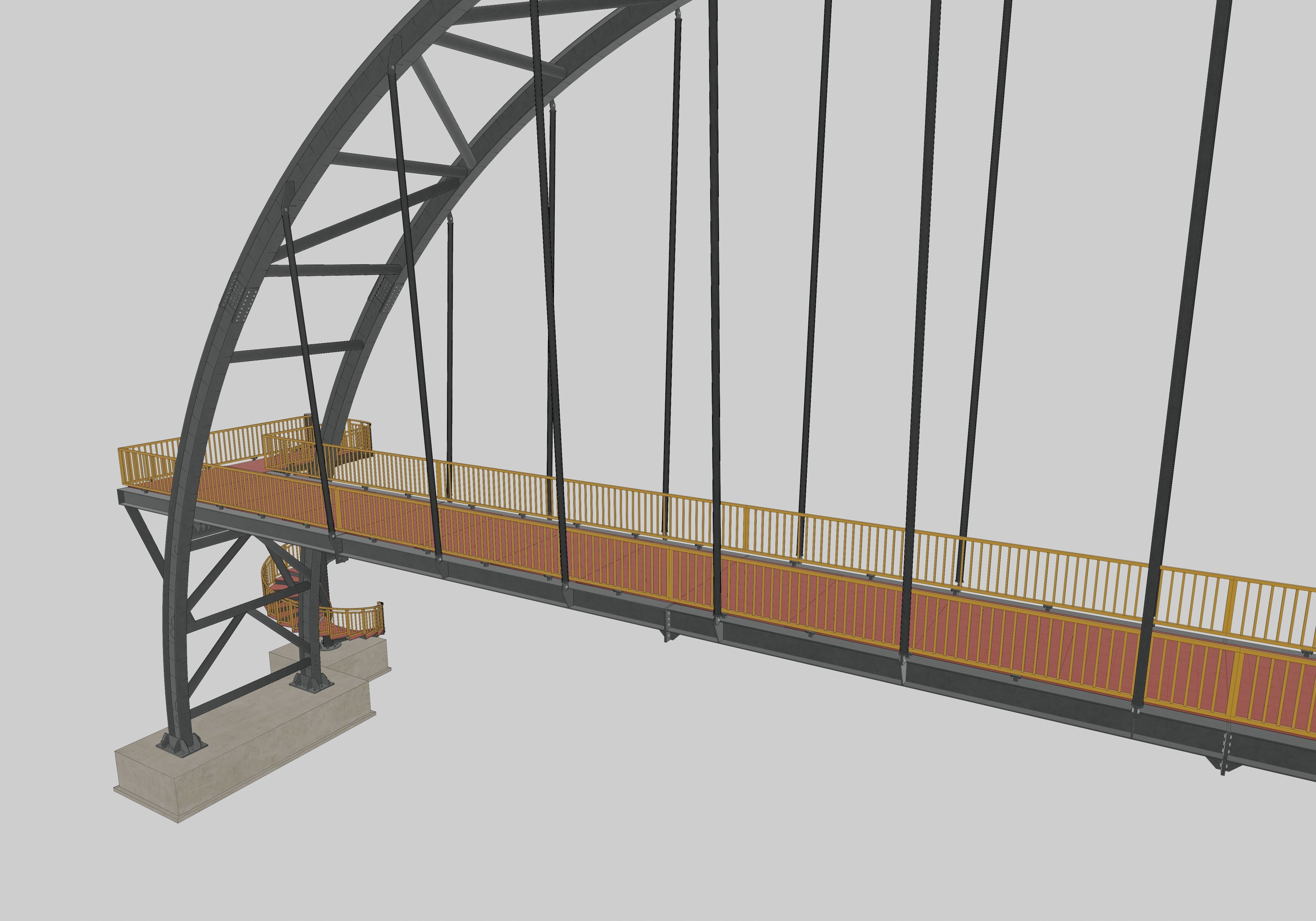 Steel Pedestrian Bridge-Arch Column Type-Spiral Stair-30 3D model_19