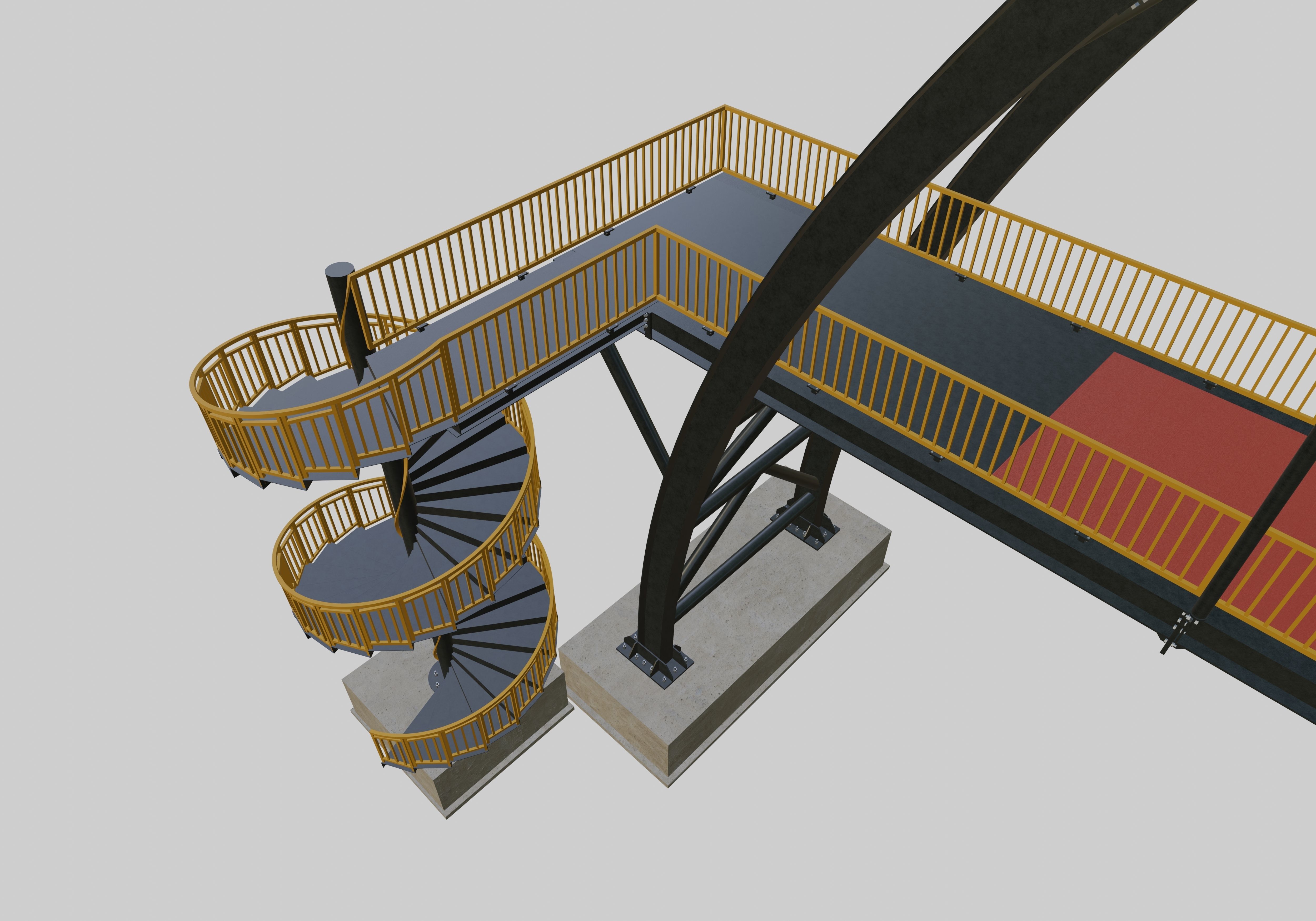 Steel Pedestrian Bridge-Arch Column Type-Spiral Stair-30 3D model_16