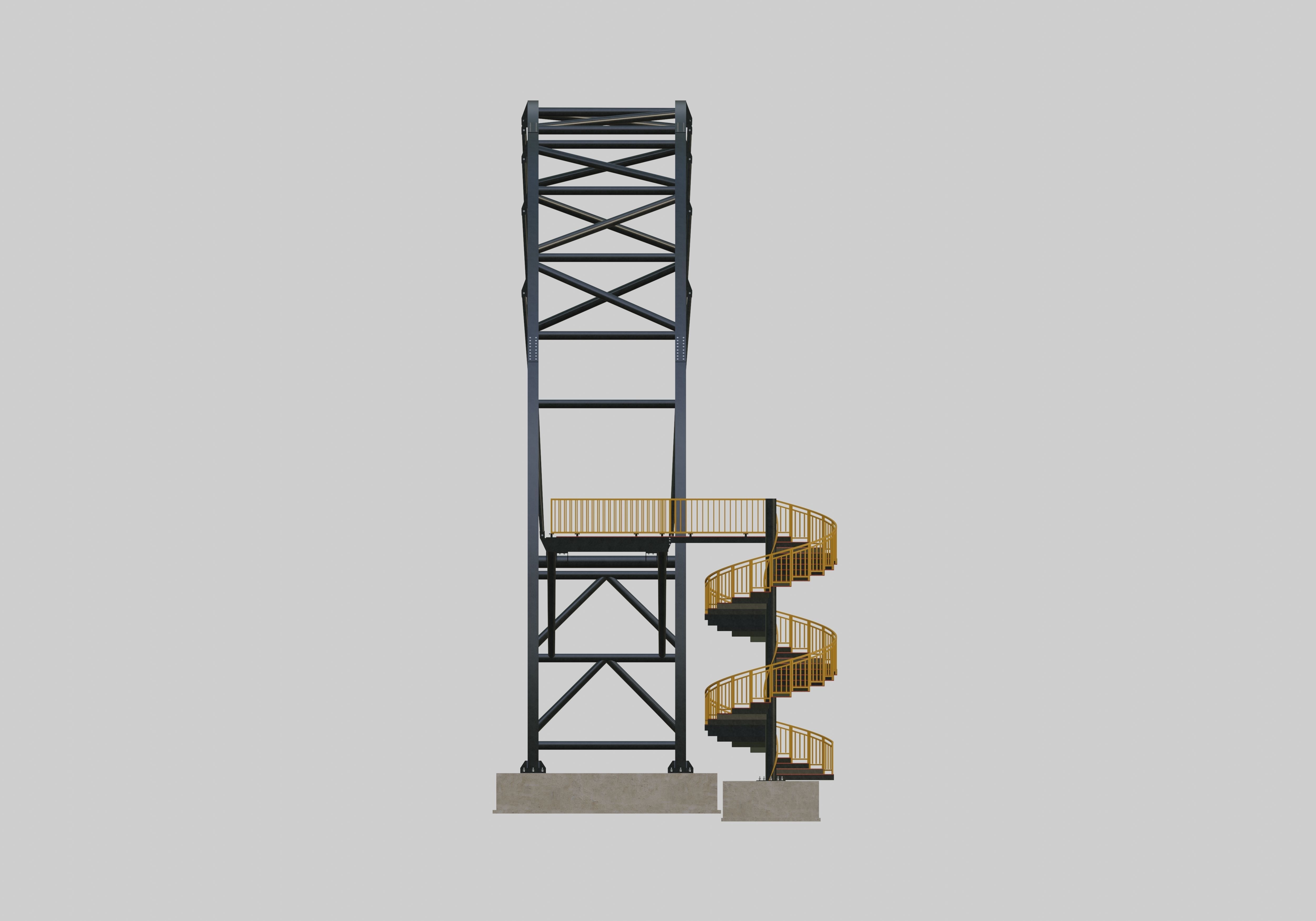 Steel Pedestrian Bridge-Arch Column Type-Spiral Stair-30 3D model_25