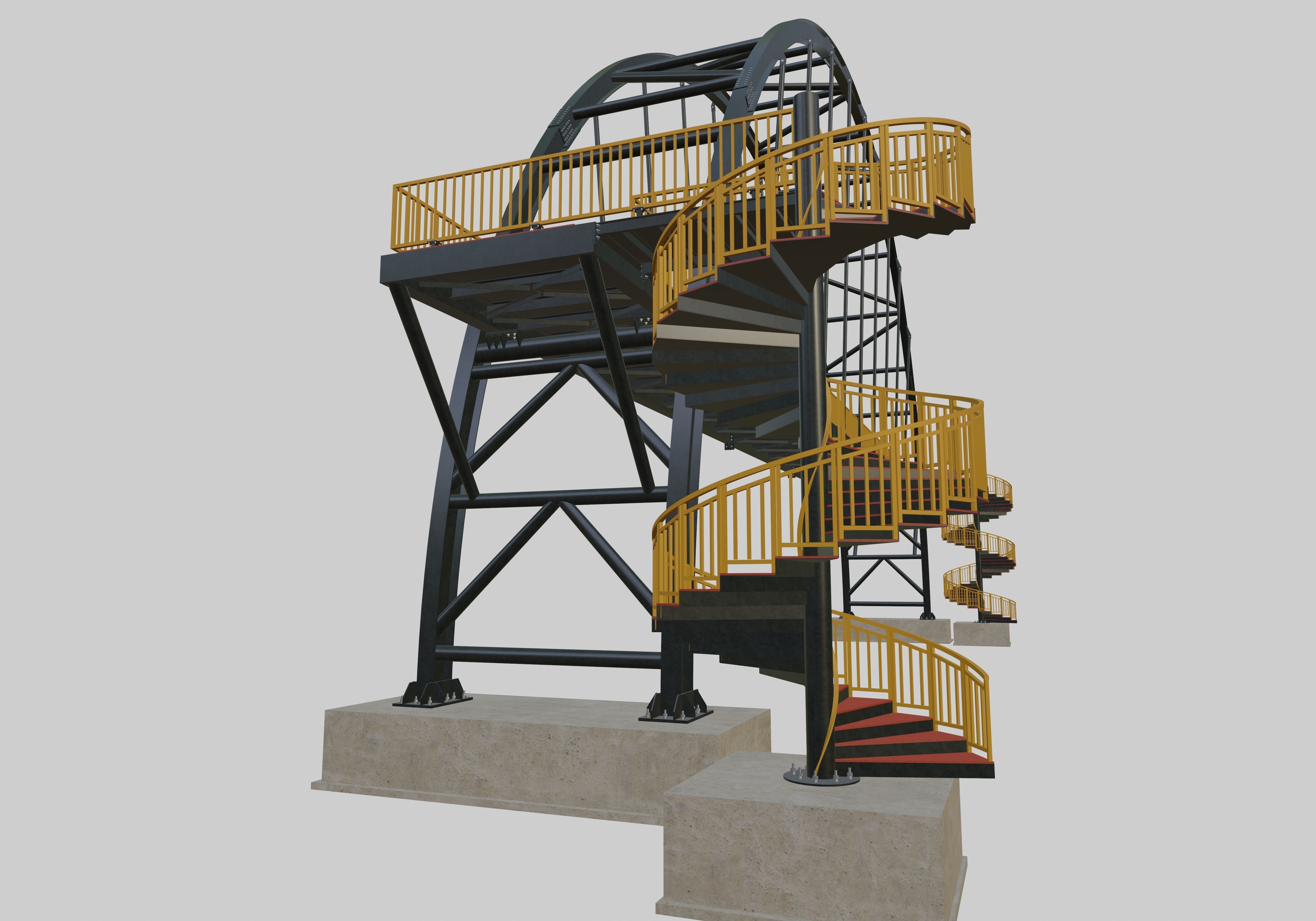 Steel Pedestrian Bridge-Arch Column Type-Spiral Stair-30 3D model_13