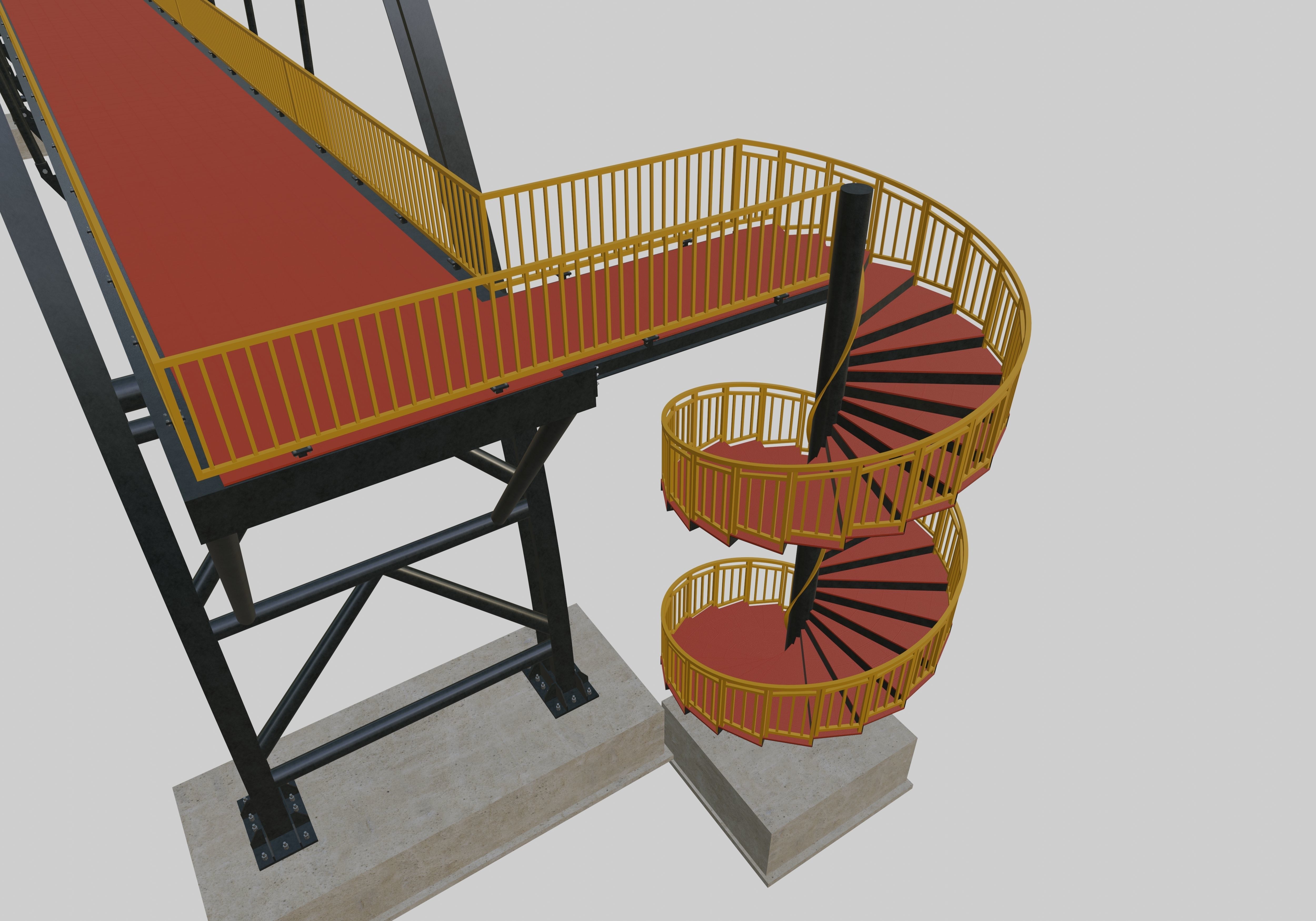Steel Pedestrian Bridge-Arch Column Type-Spiral Stair-30 3D model_9