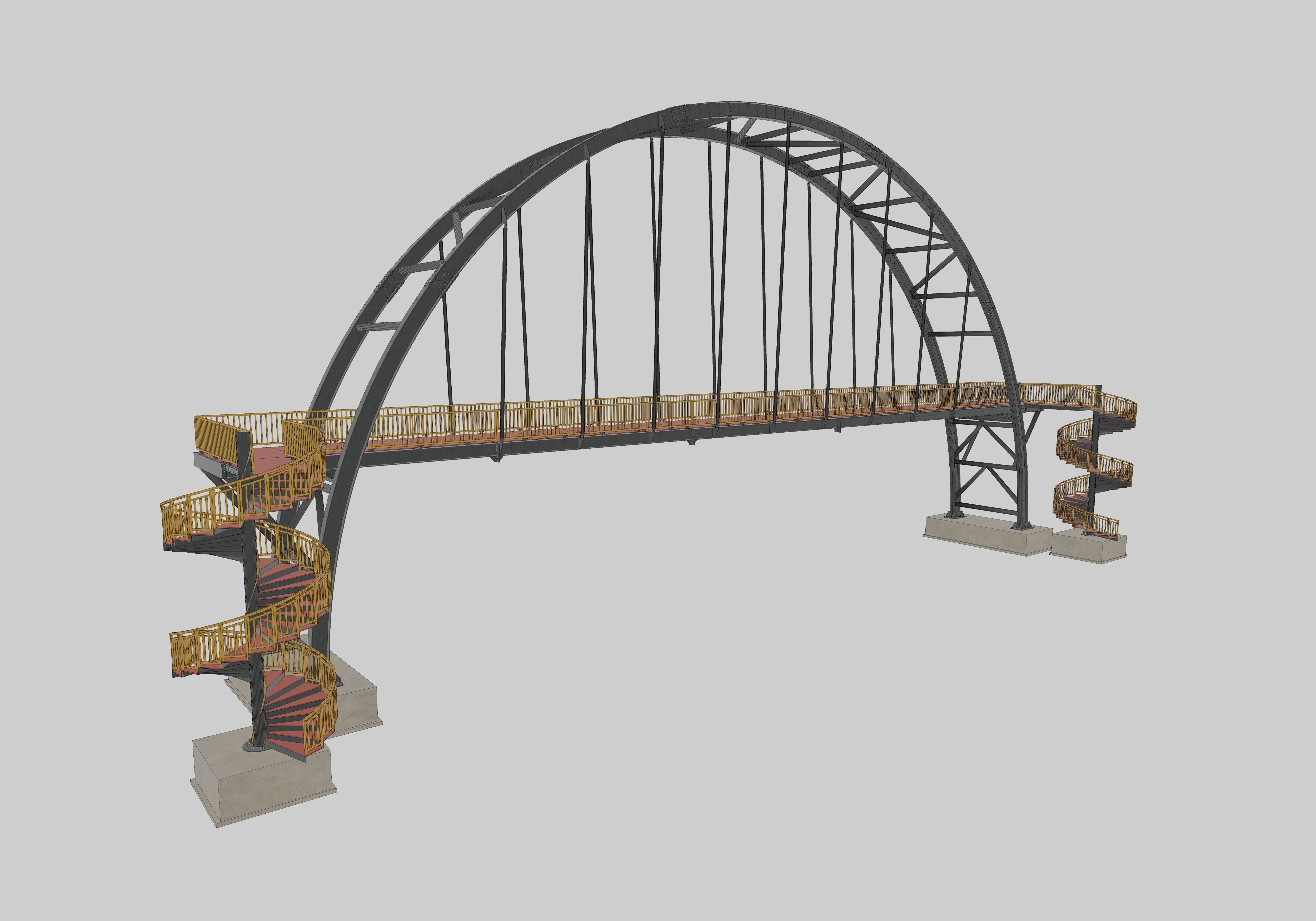 Steel Pedestrian Bridge-Arch Column Type-Spiral Stair-30 3D model_21