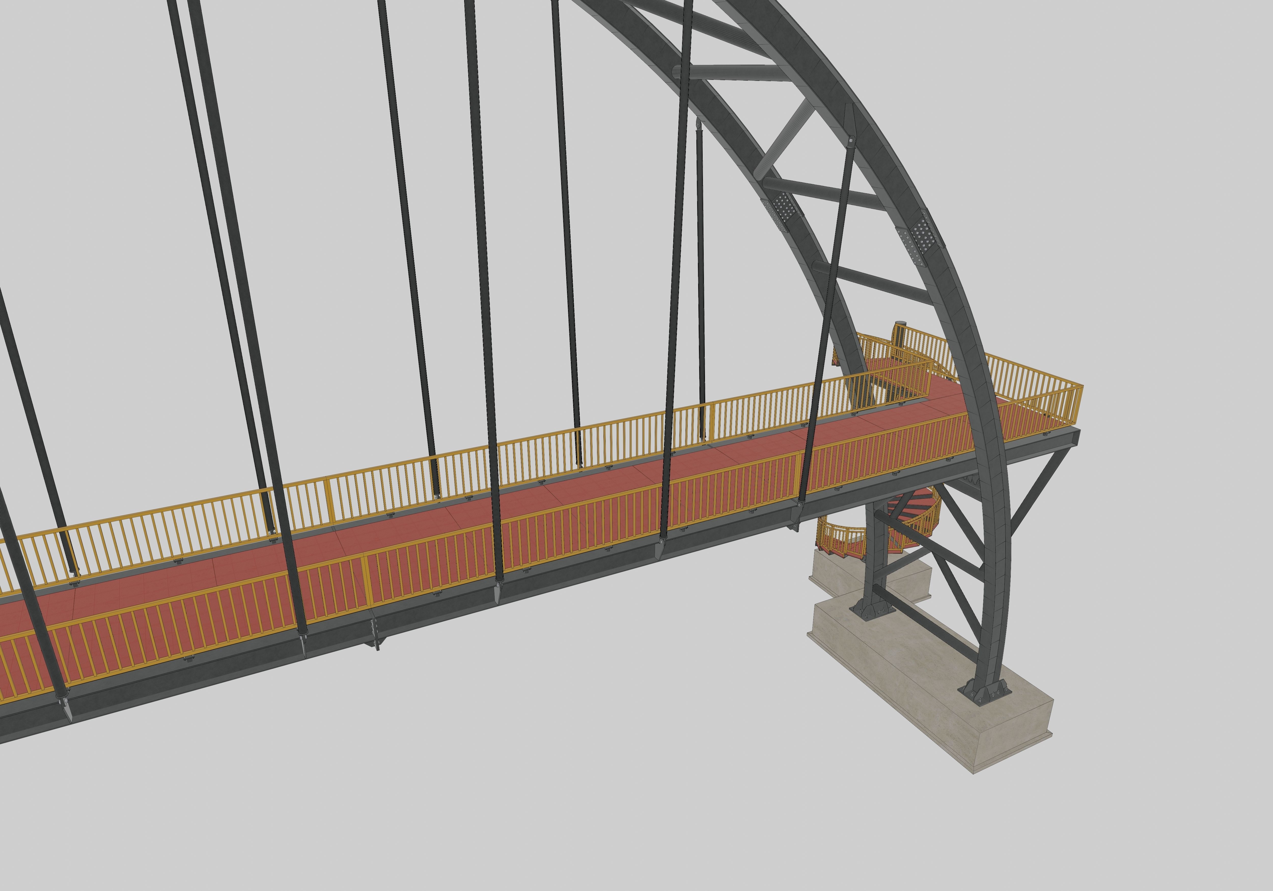 Steel Pedestrian Bridge-Arch Column Type-Spiral Stair-30 3D model_18