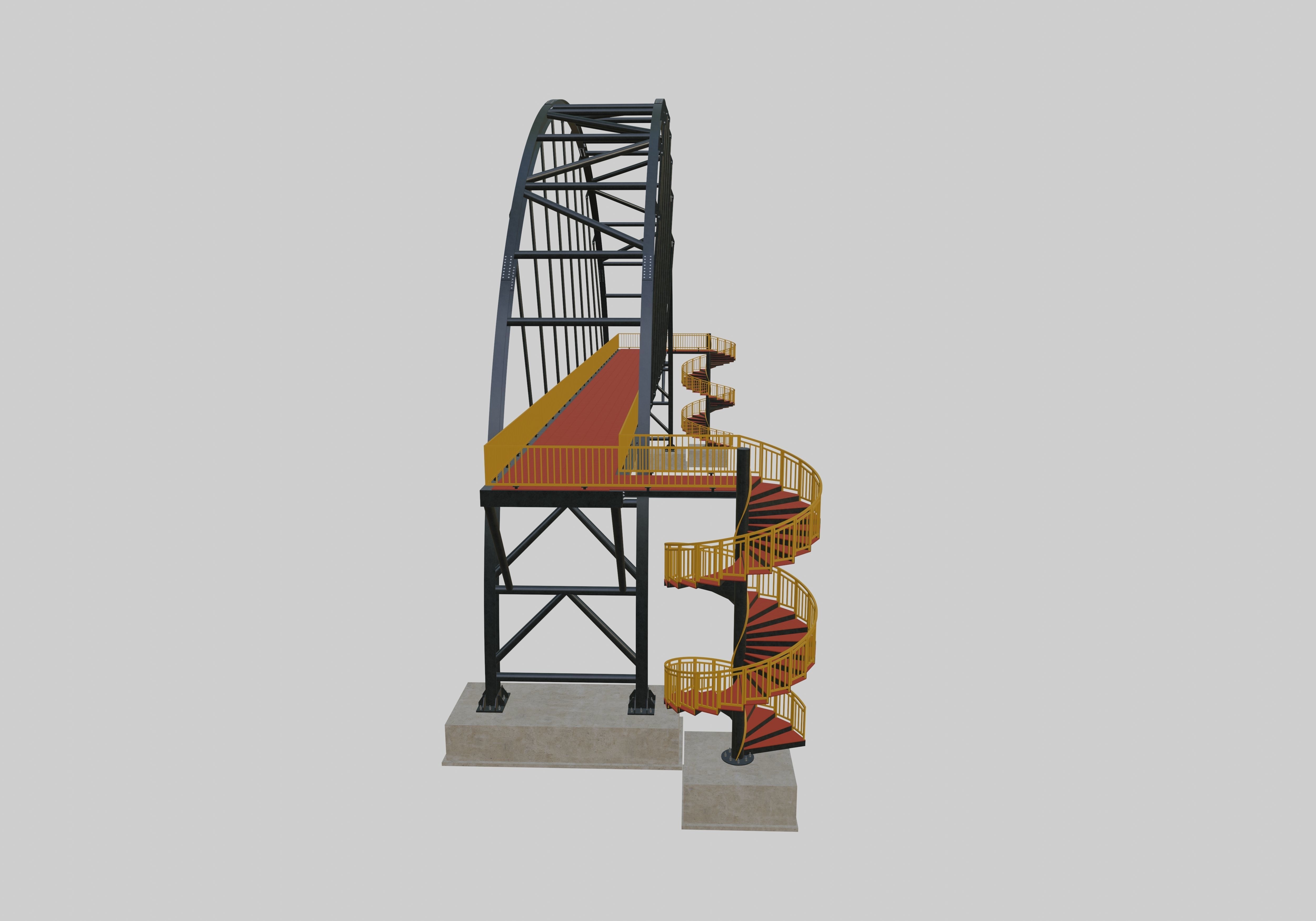 Steel Pedestrian Bridge-Arch Column Type-Spiral Stair-30 3D model_1