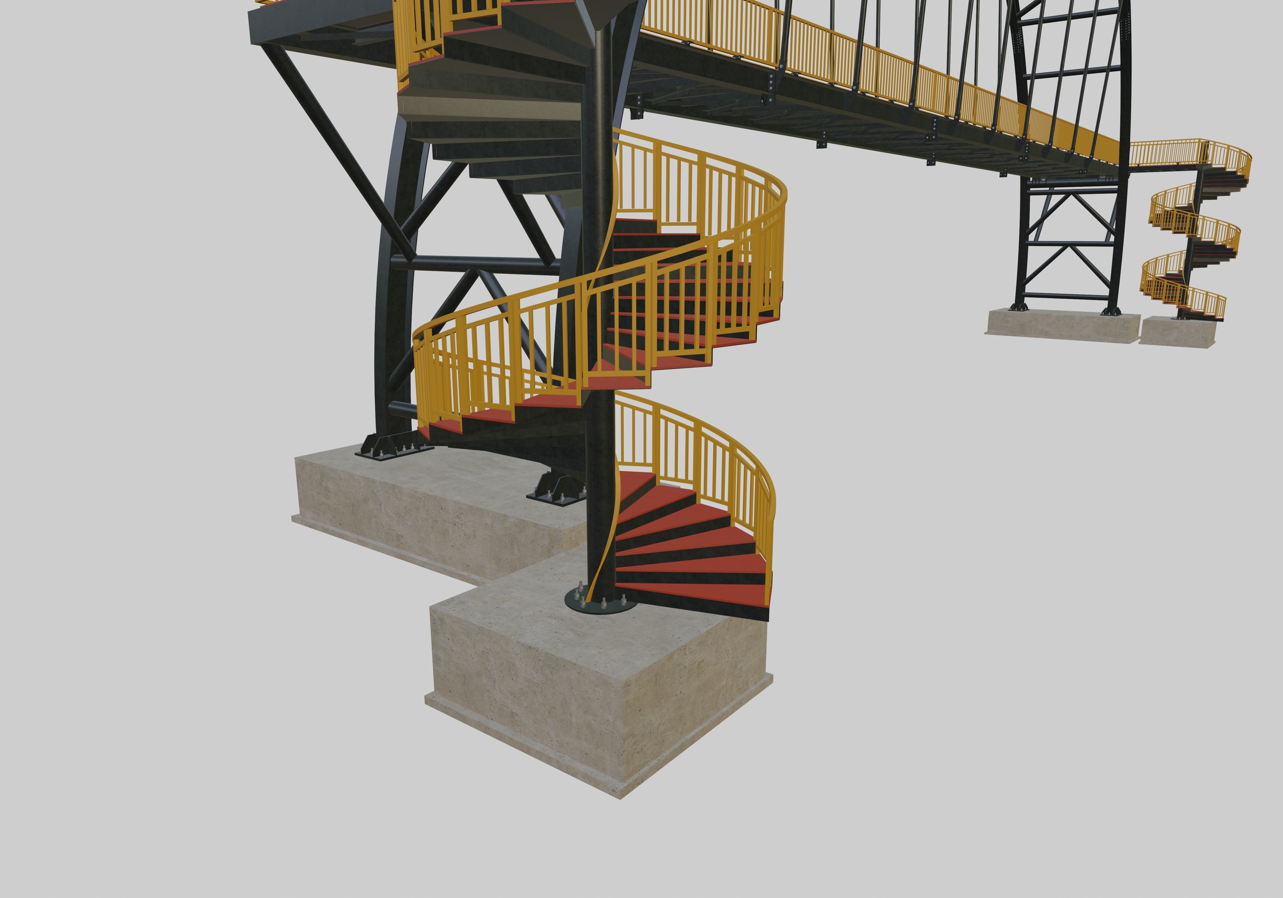 Steel Pedestrian Bridge-Arch Column Type-Spiral Stair-30 3D model_10