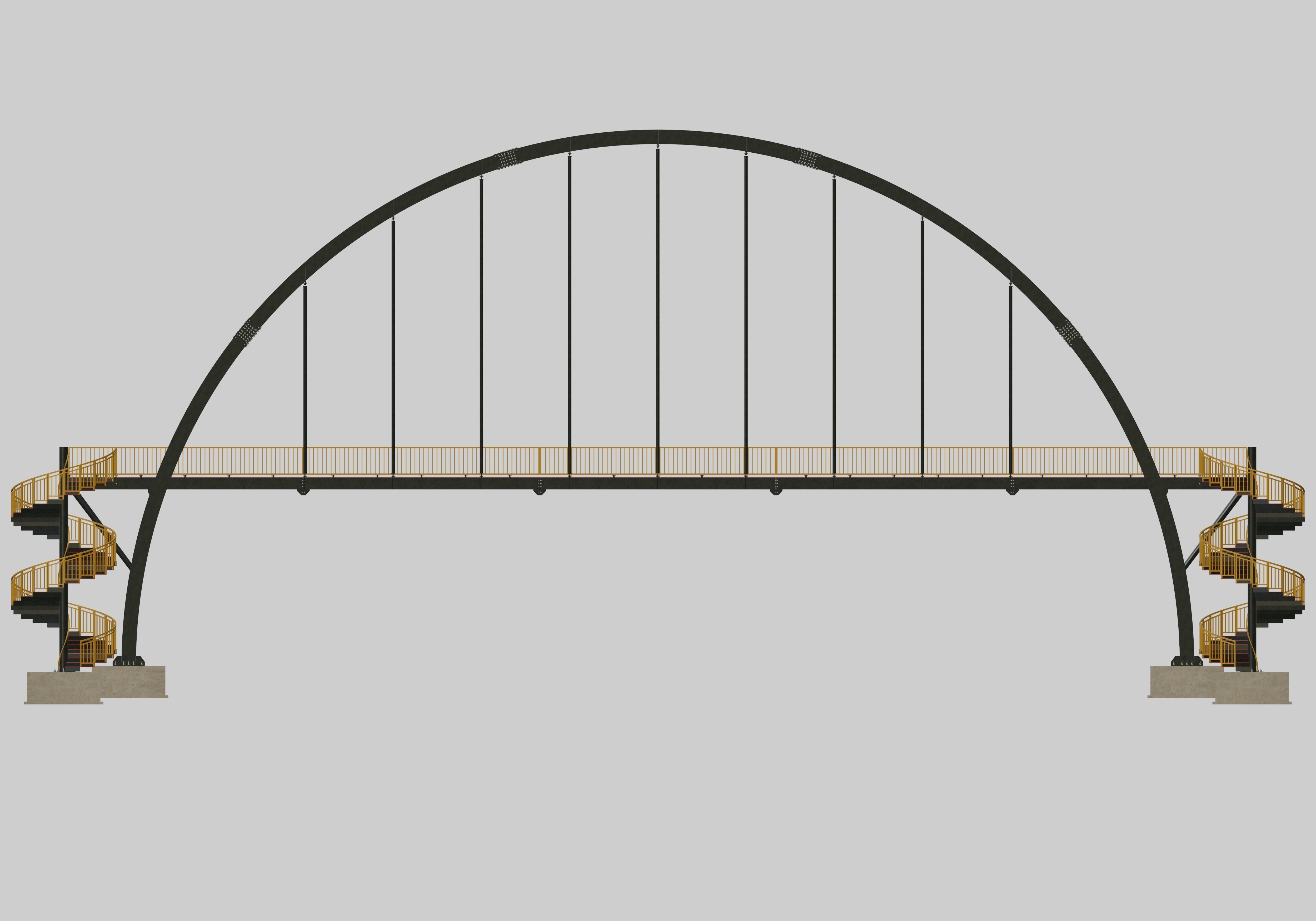 Steel Pedestrian Bridge-Arch Column Type-Spiral Stair-30 3D model_27
