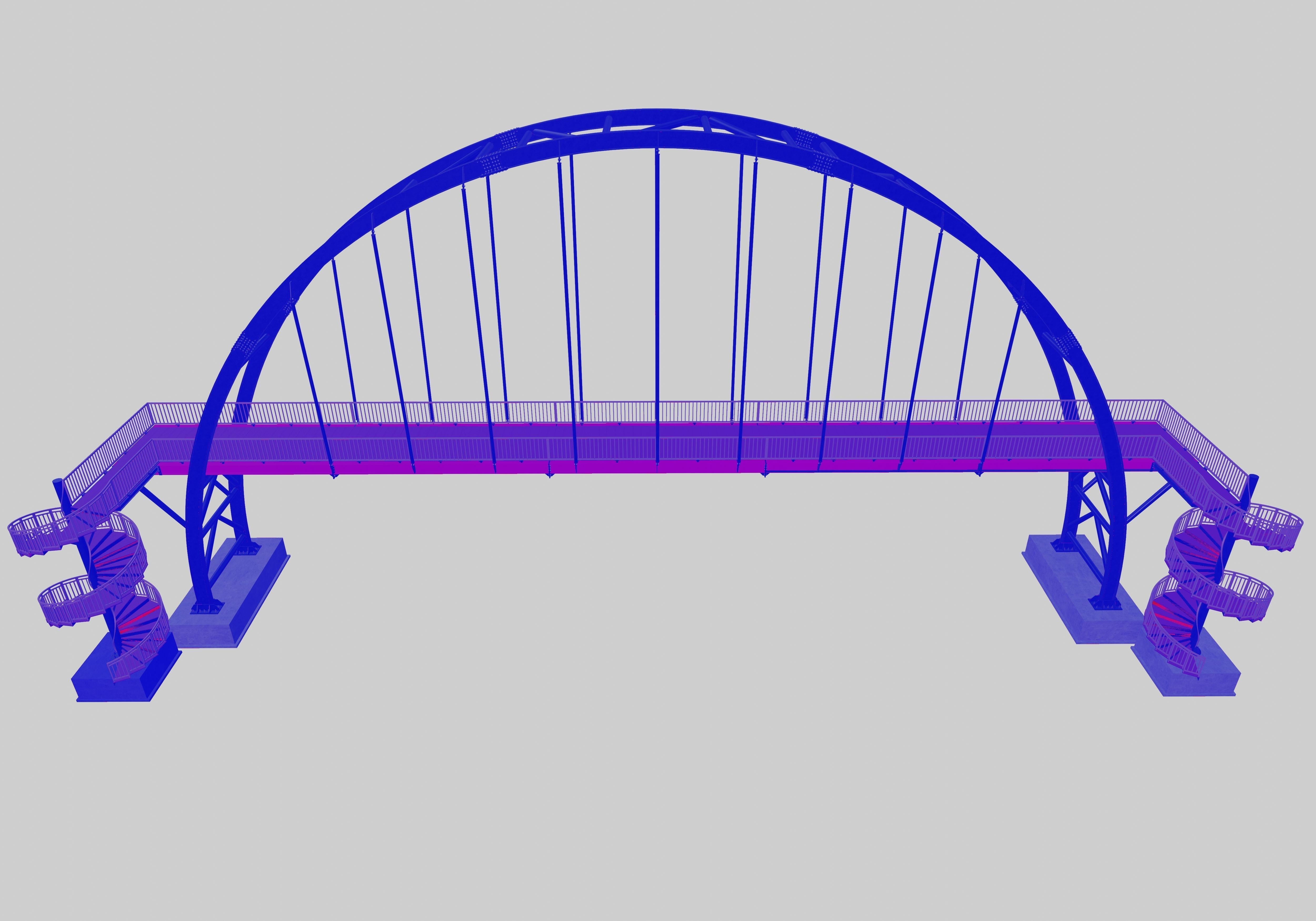 Steel Pedestrian Bridge-Arch Column Type-Spiral Stair-30 3D model_7