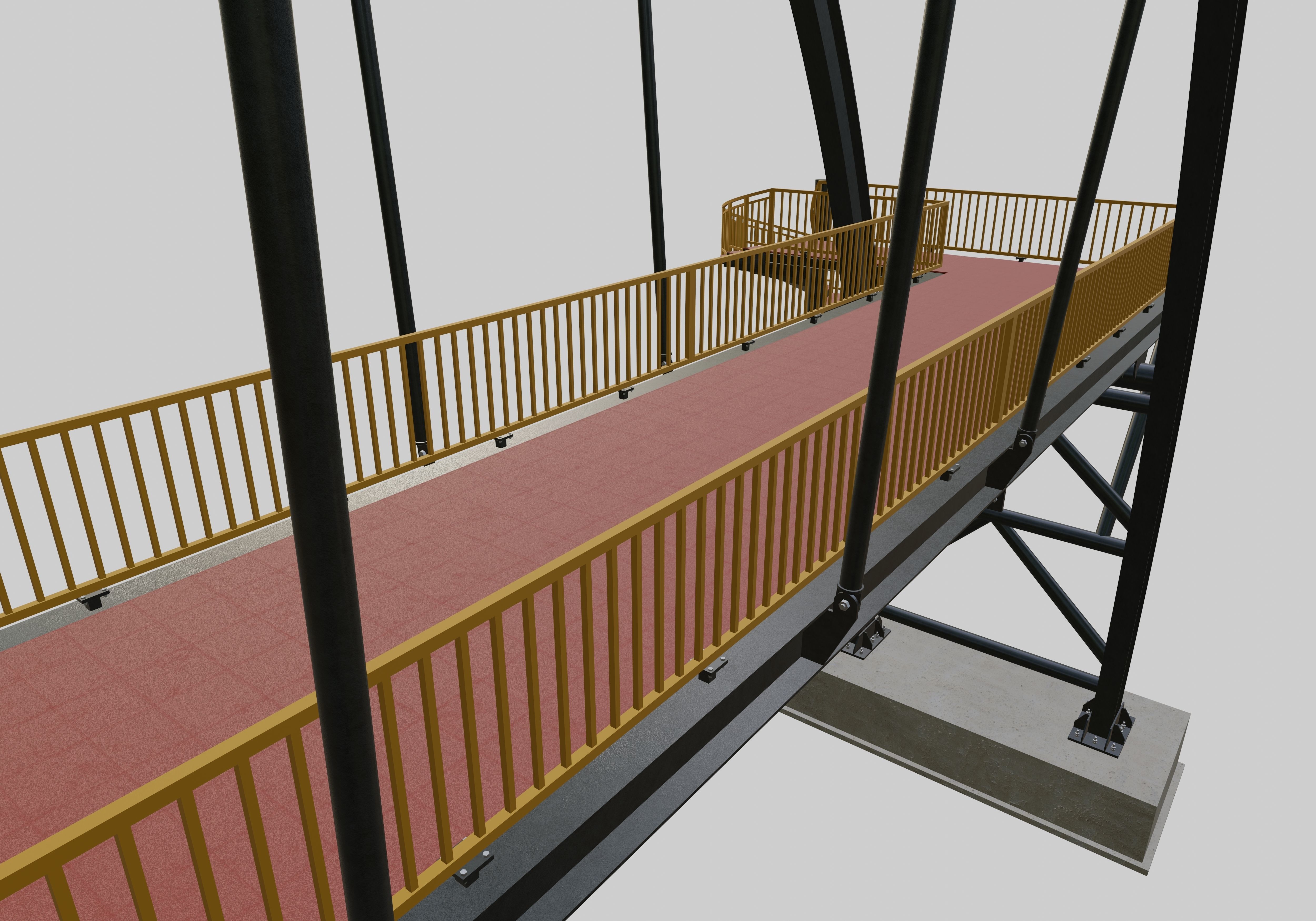 Steel Pedestrian Bridge-Arch Column Type-Spiral Stair-30 3D model_5