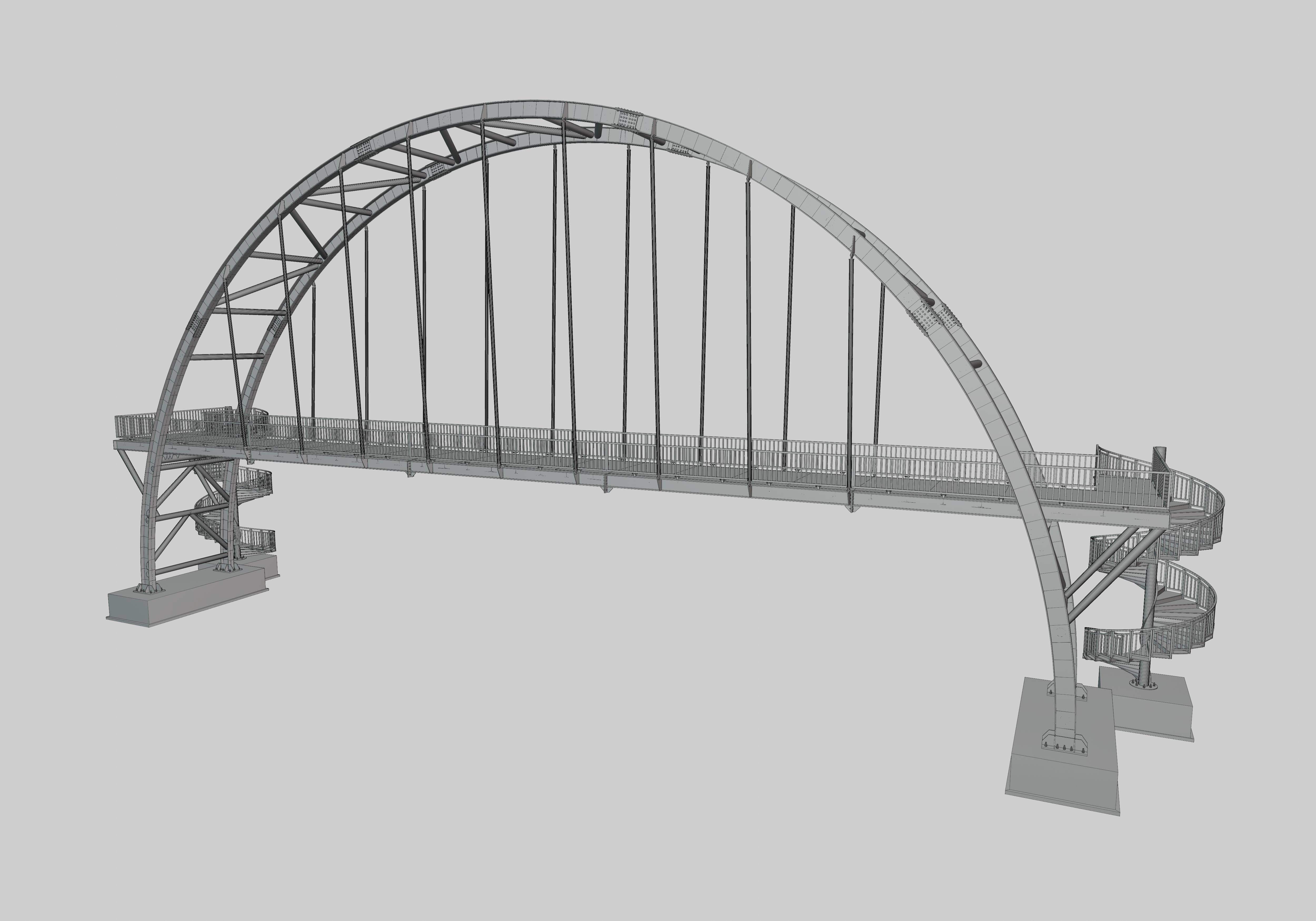 Steel Pedestrian Bridge-Arch Column Type-Spiral Stair-30 3D model_31