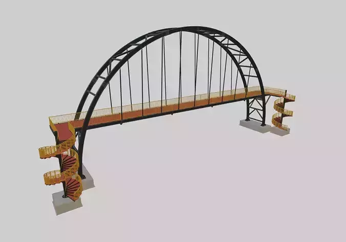 Steel Pedestrian Bridge-Arch Column Type-Spiral Stair-30 3D model