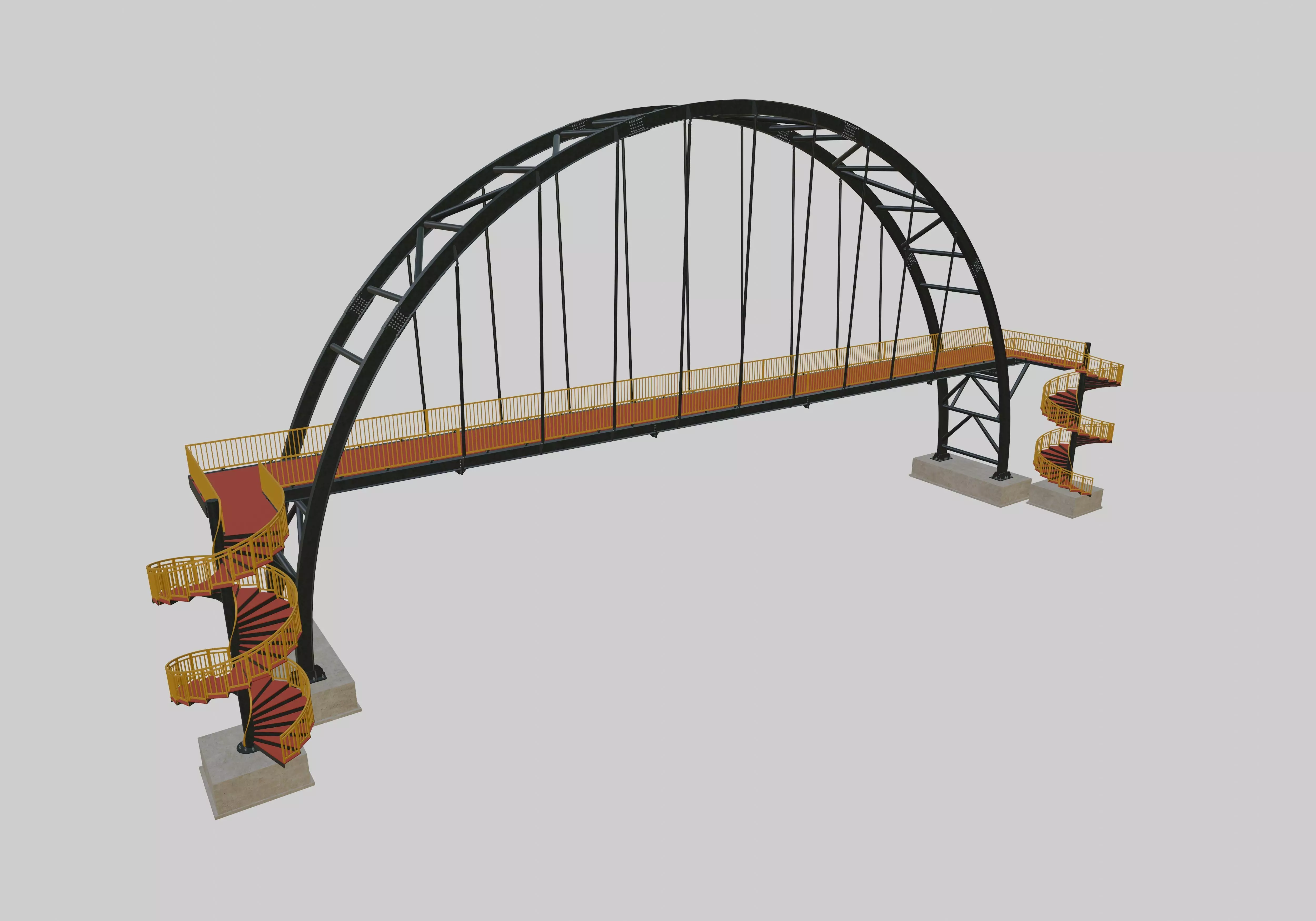 Steel Pedestrian Bridge-Arch Column Type-Spiral Stair-30 3D model_0