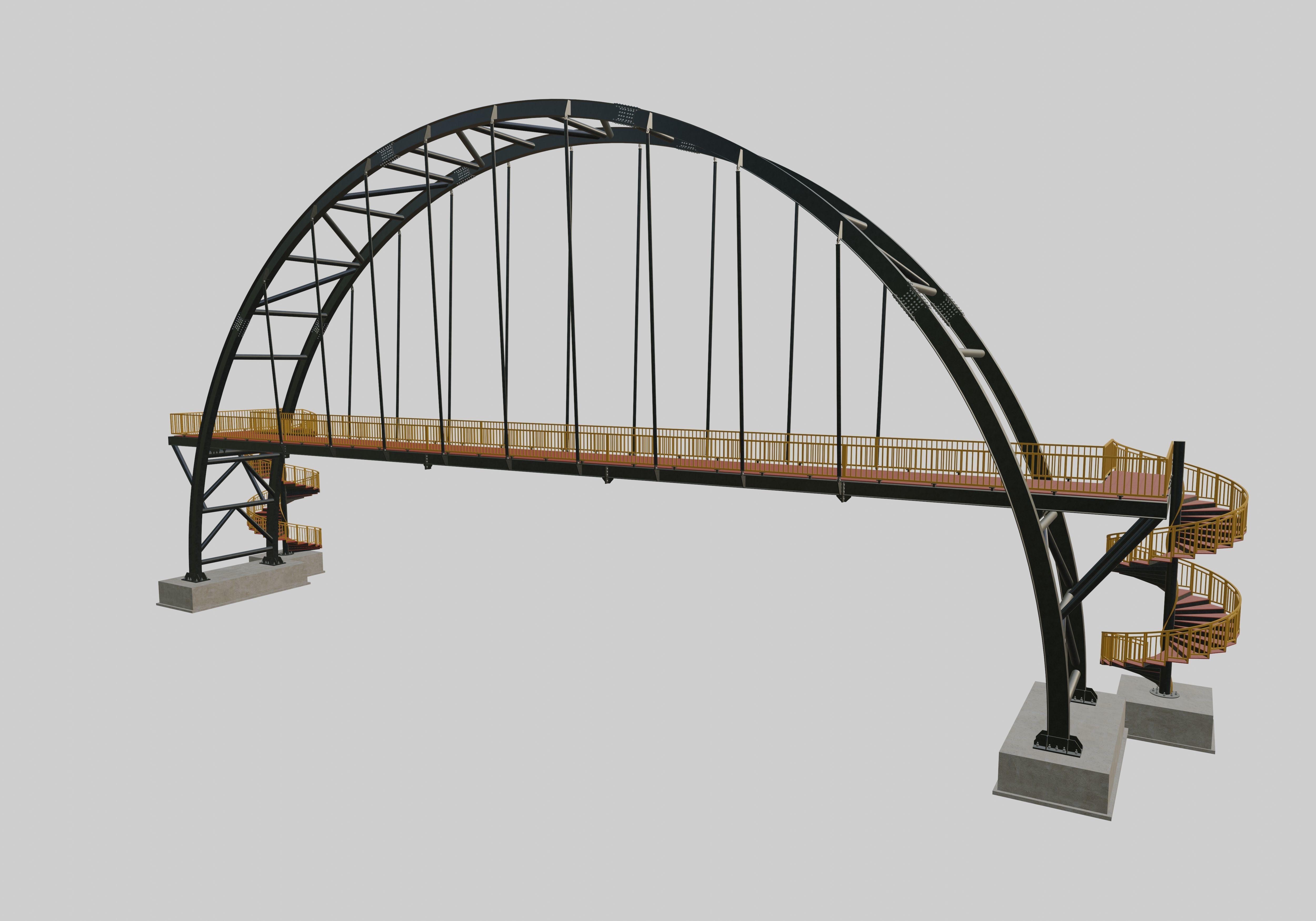 Steel Pedestrian Bridge-Arch Column Type-Spiral Stair-30 3D model_2