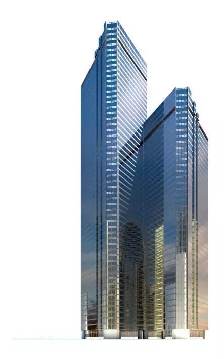 Double Metal And Glass Skyscraper 3D model_0