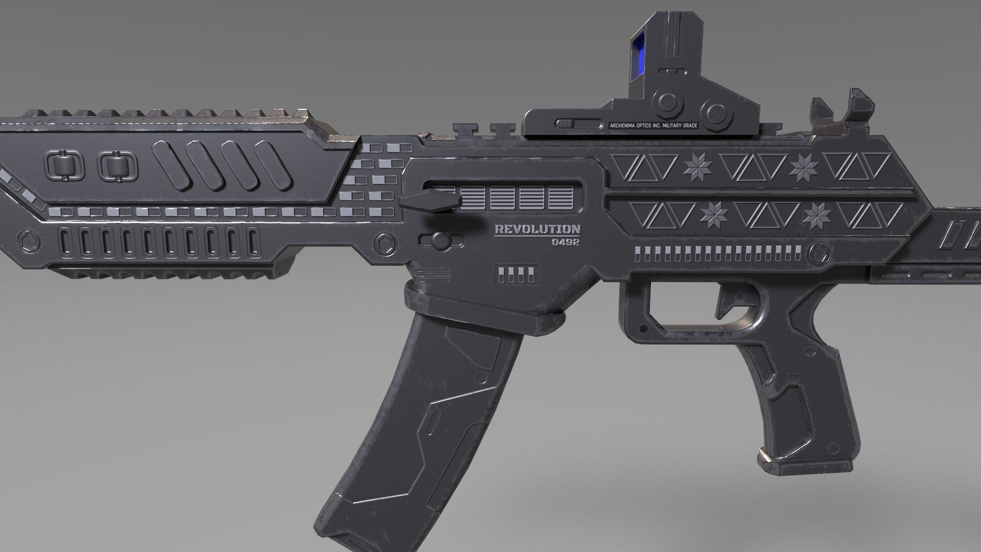 Sub Machine Gun - Black Color - Sporty Style Low-poly 3D model_4