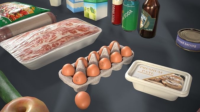 Miscellaneous food Low-poly 3D model 3