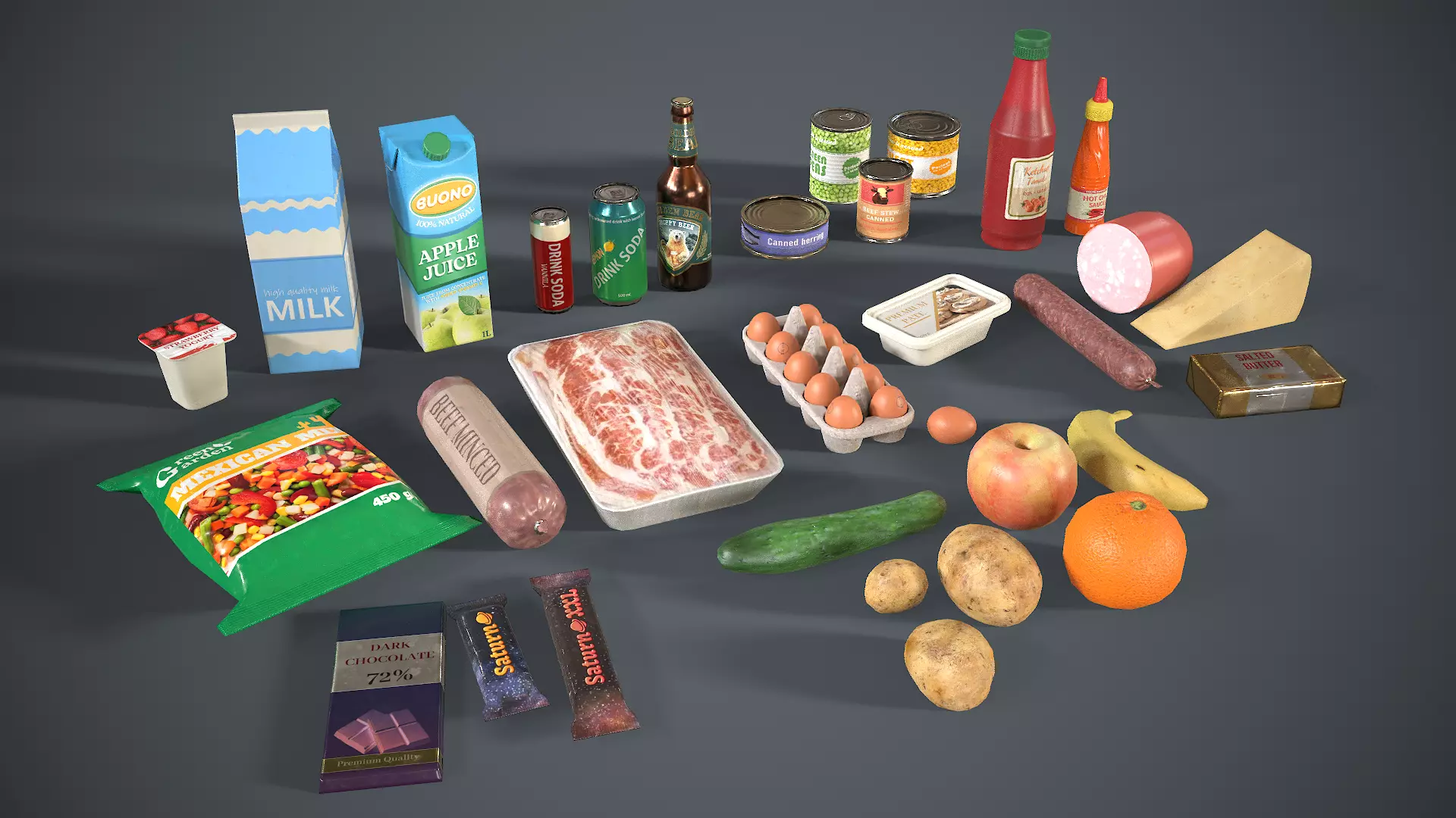 Miscellaneous food Low-poly 3D model