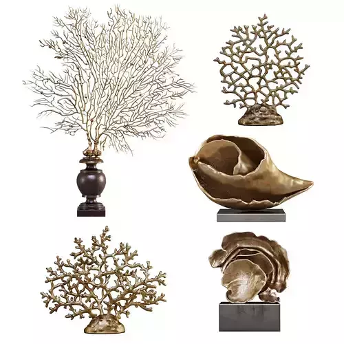 Coral Set 6 bronze sea fan in vase
