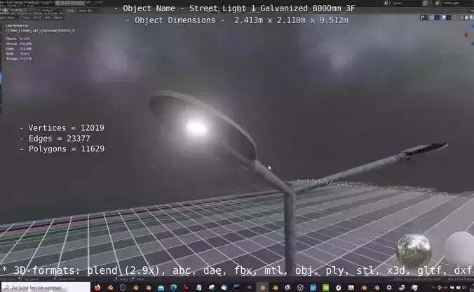 Street Light 1 Galvanized 8000mm 3F