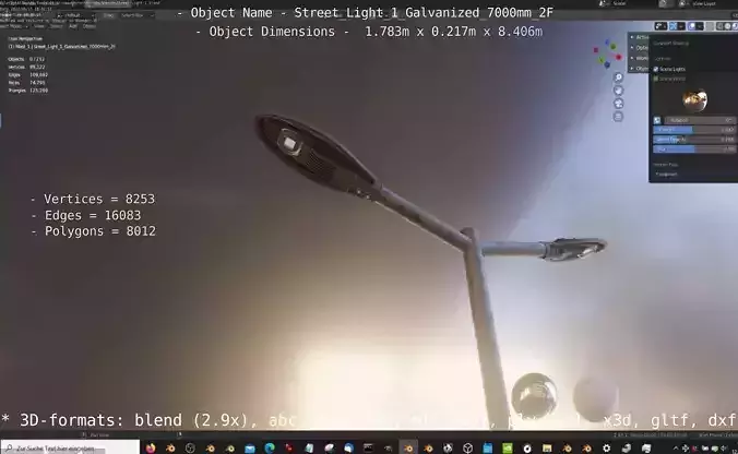 Street Light 1 Galvanized 7000mm 2F Low-poly 3D model