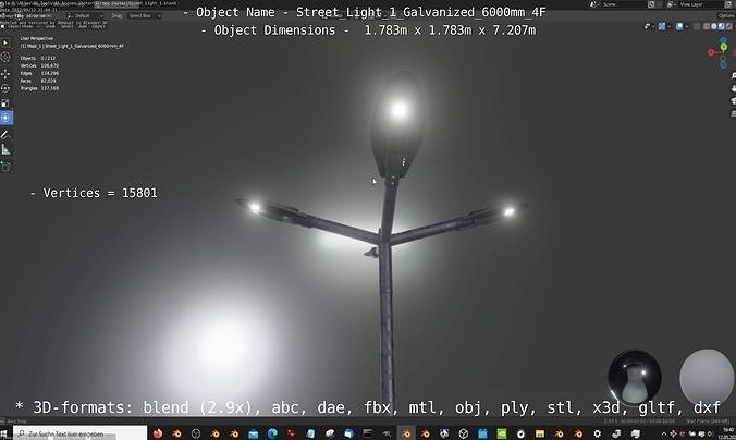Street Light 1 Galvanized 6000mm 4F Low-poly 3D model