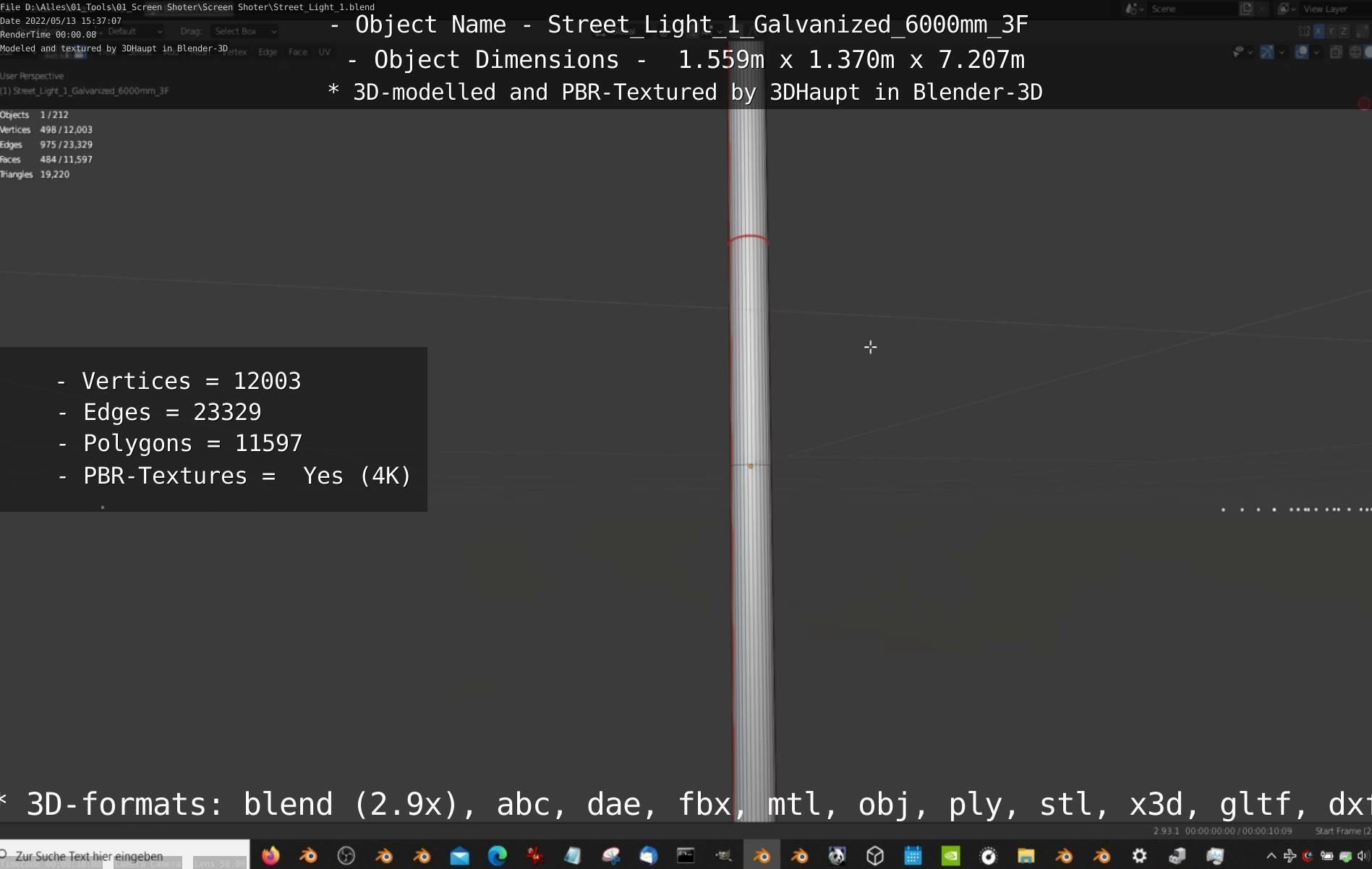 Street Light 1 Galvanized 6000mm 3F Low-poly 3D model_40