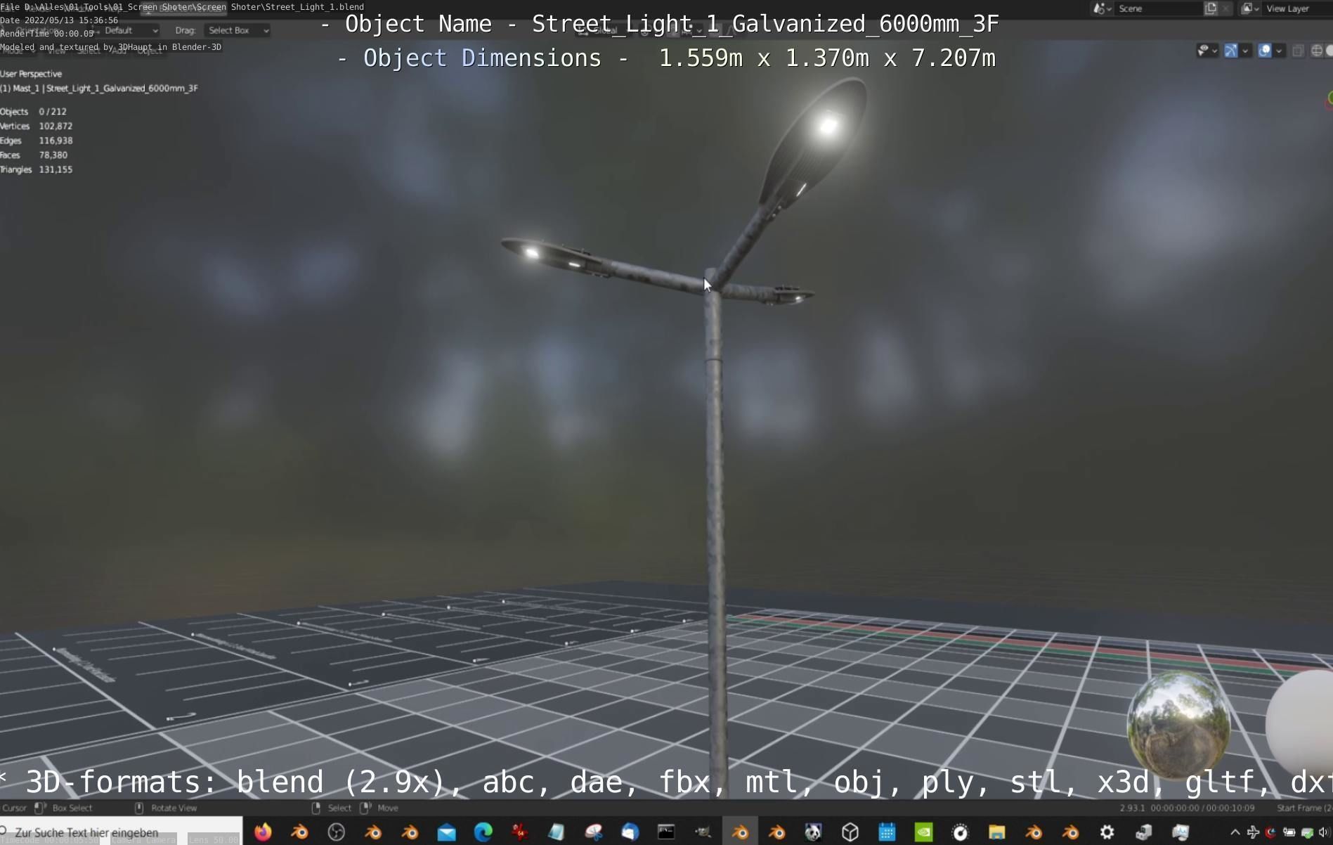 Street Light 1 Galvanized 6000mm 3F Low-poly 3D model_7