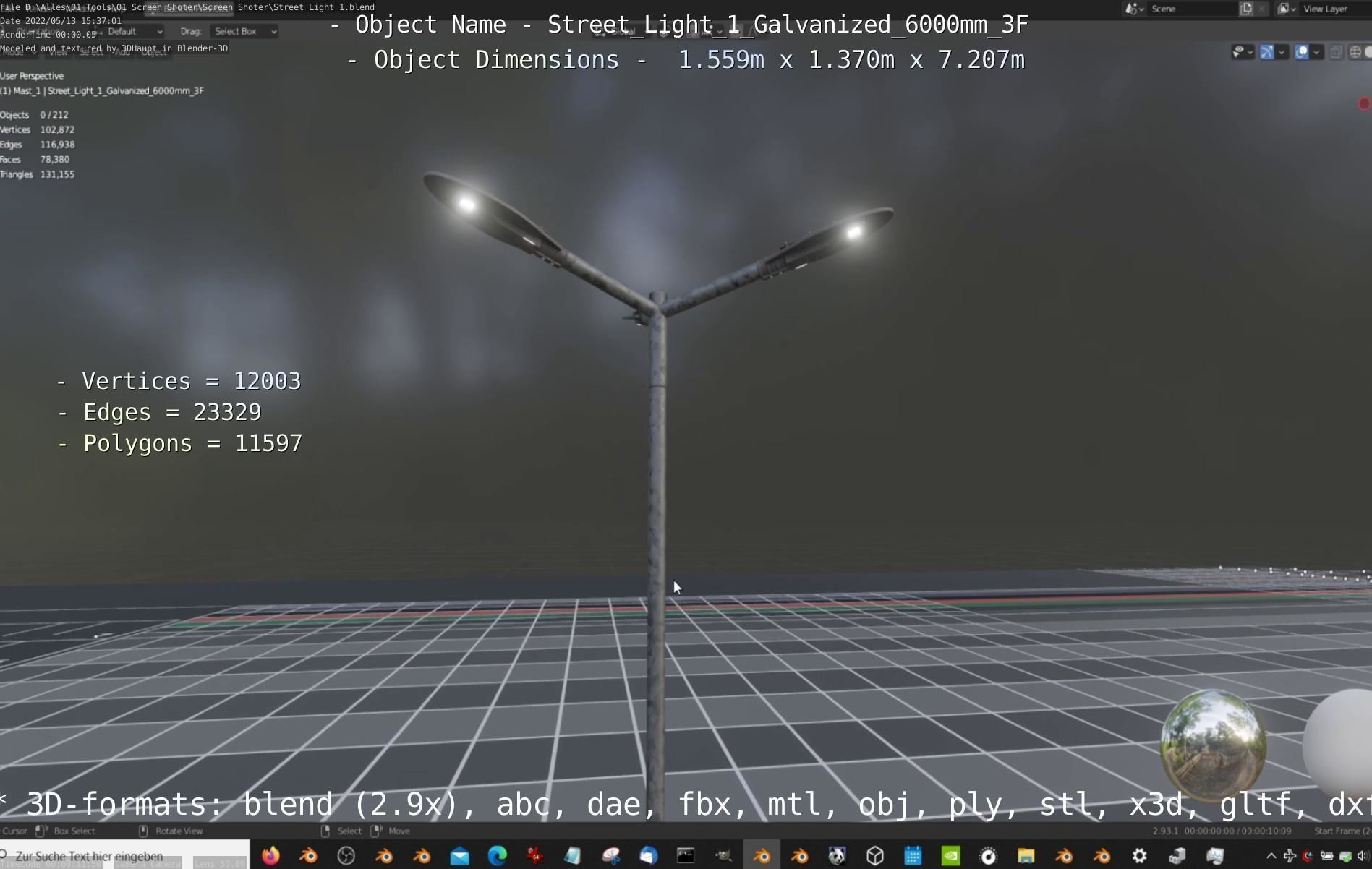 Street Light 1 Galvanized 6000mm 3F Low-poly 3D model_24